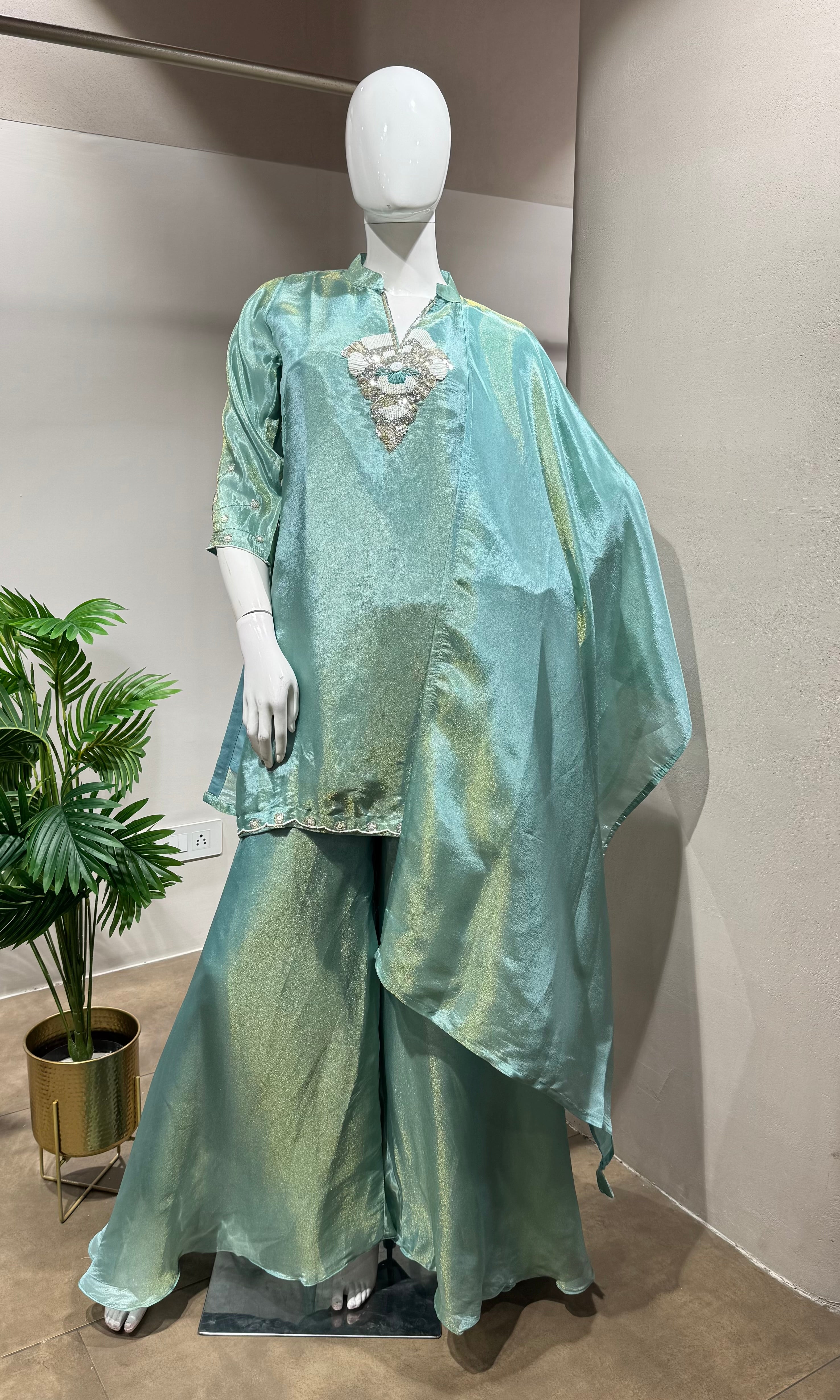 GREEN Shimmer embroidered sharara set