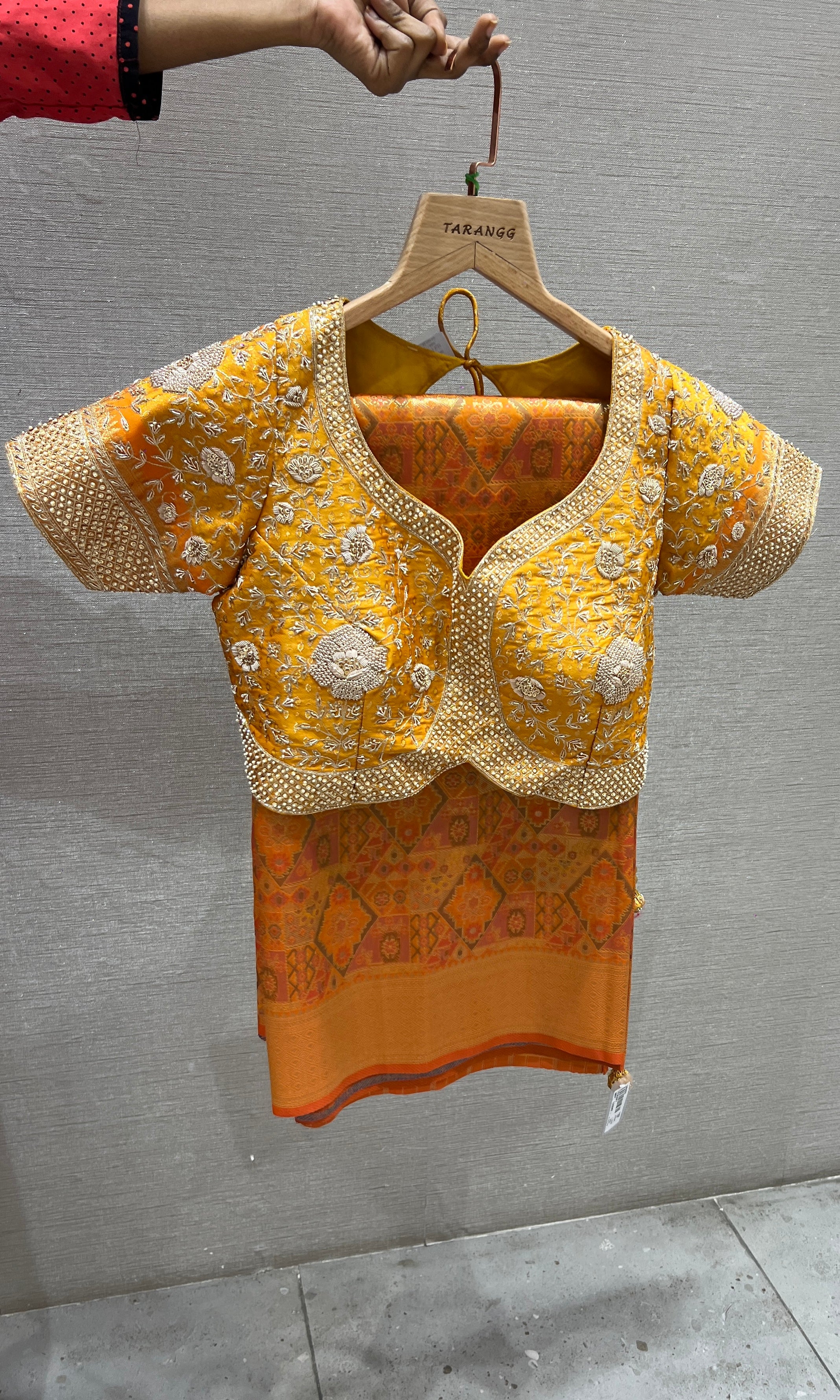 Mustard yellow saree with ready blouse
