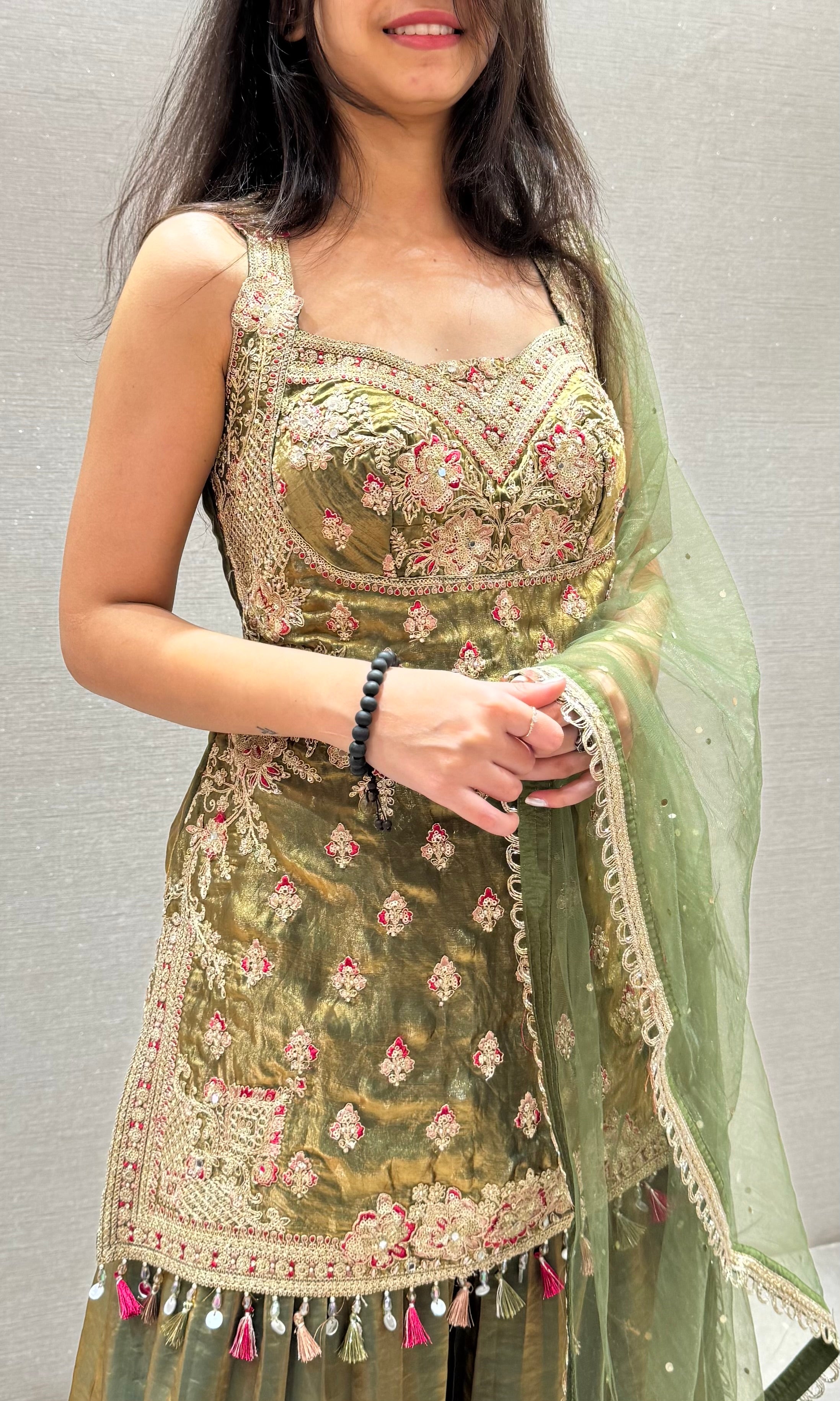 Green EMBROIDERED SHARARA SET