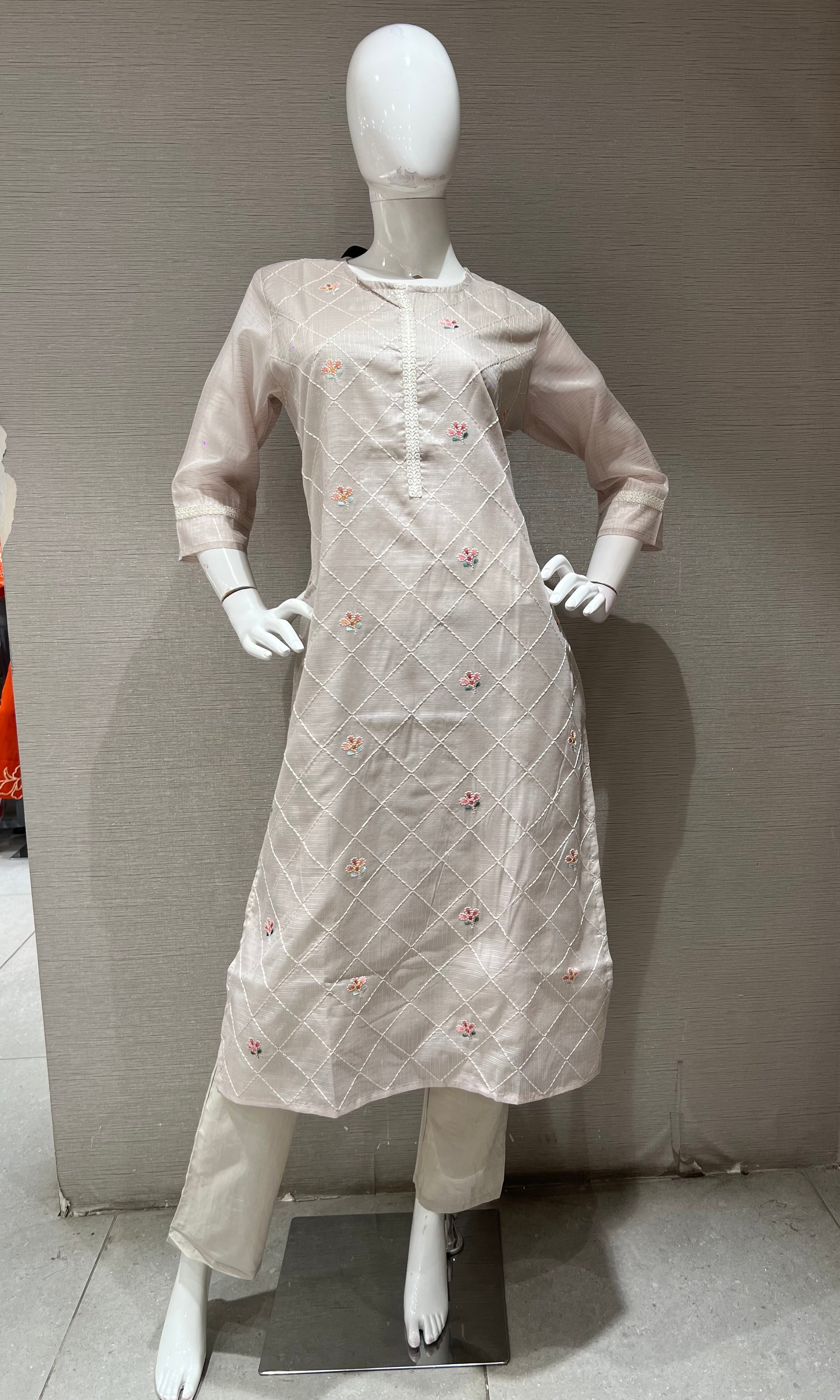 Light Pink floral Cotton Kurta Set