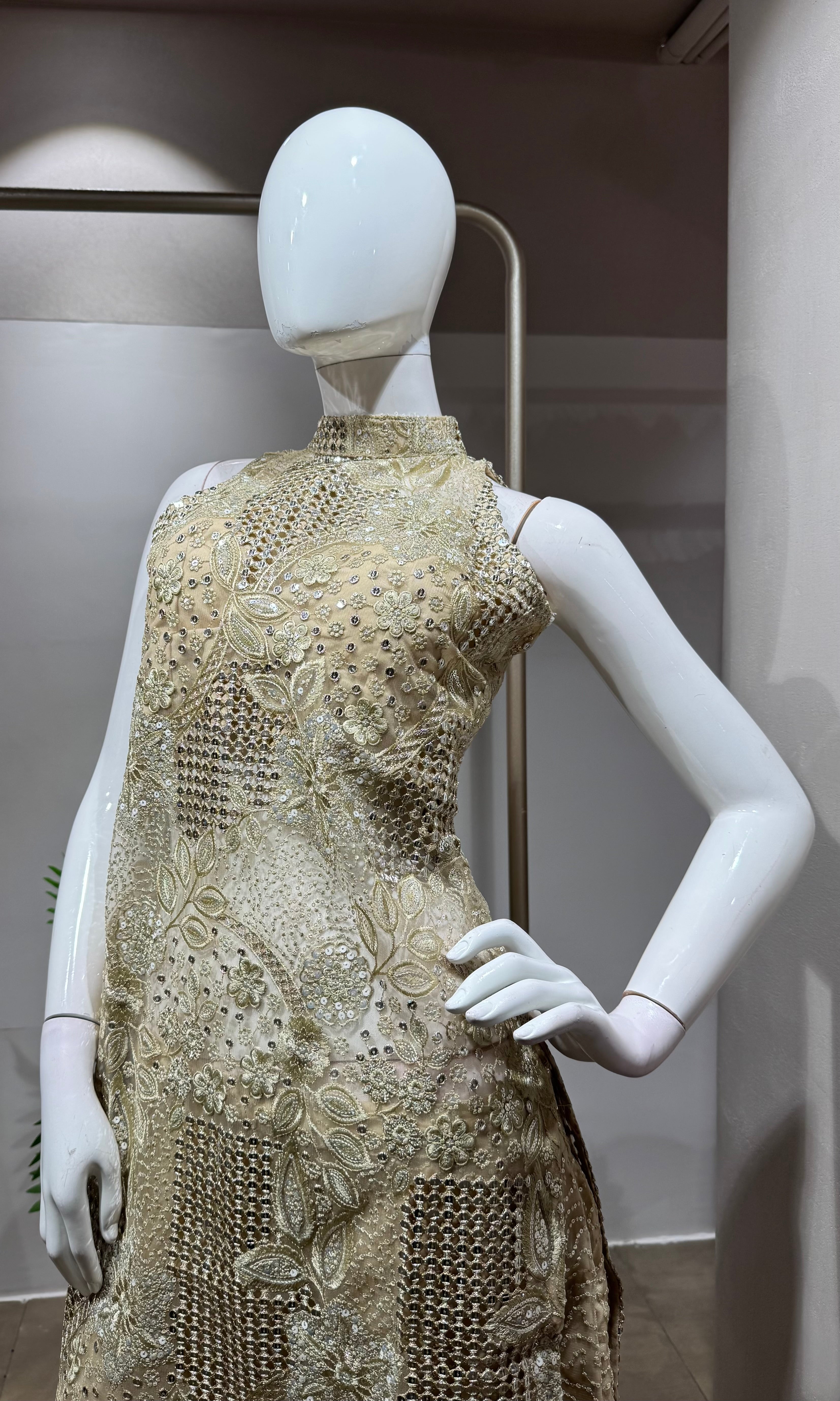Gold Crystal Embroidered Sharara Set