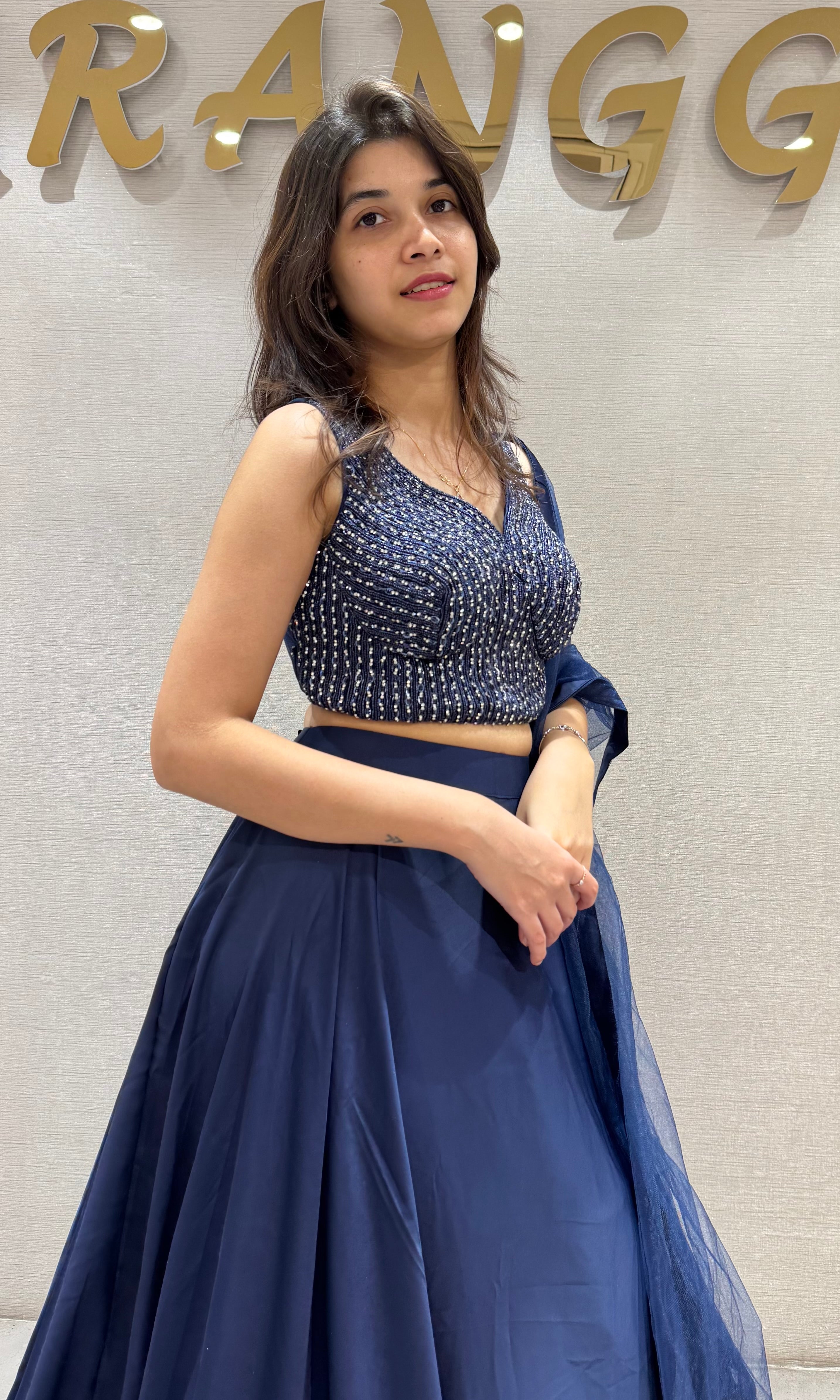 Navy Blue Fusion Embroidery Lehenga set