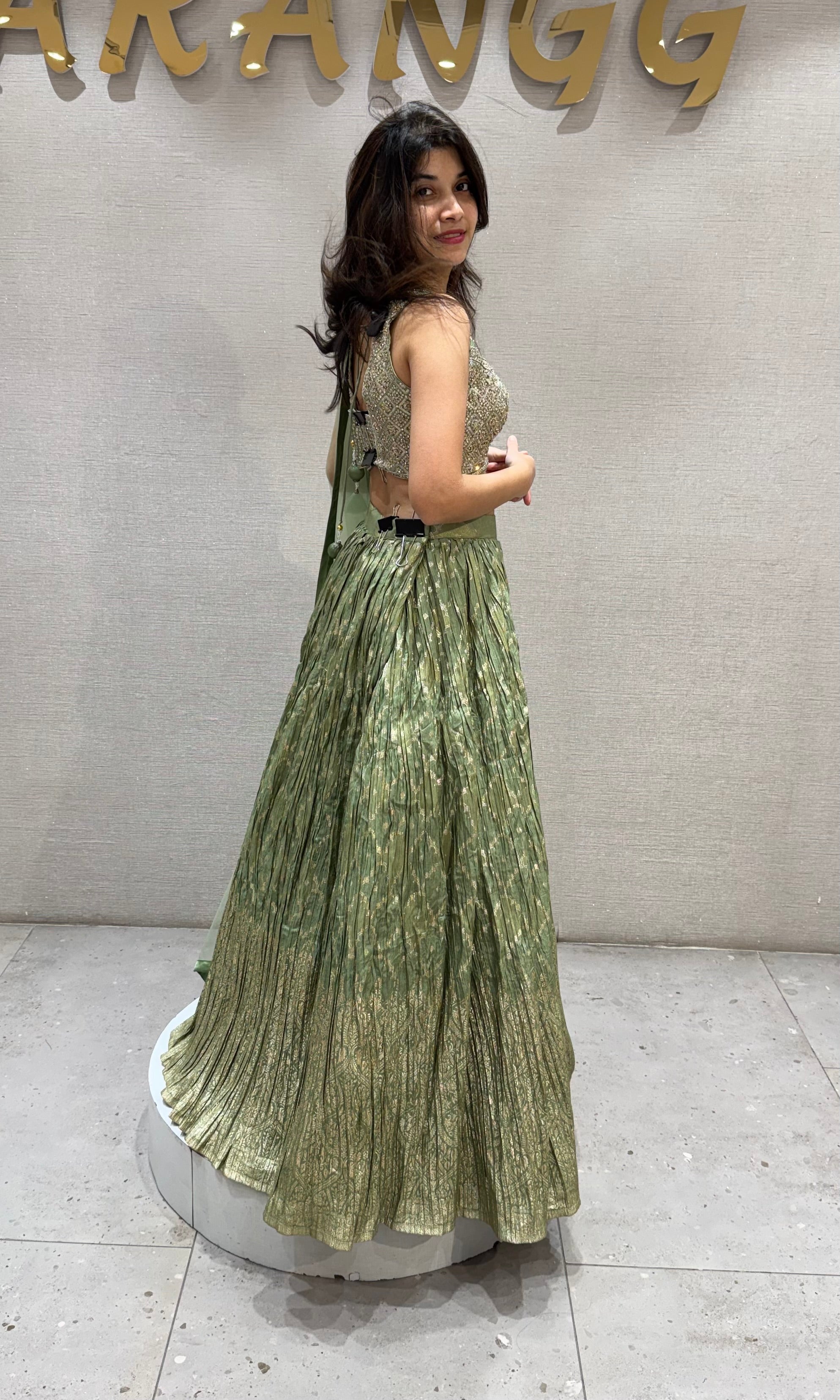 Pista Green Embroidered Net Lehenga Choli