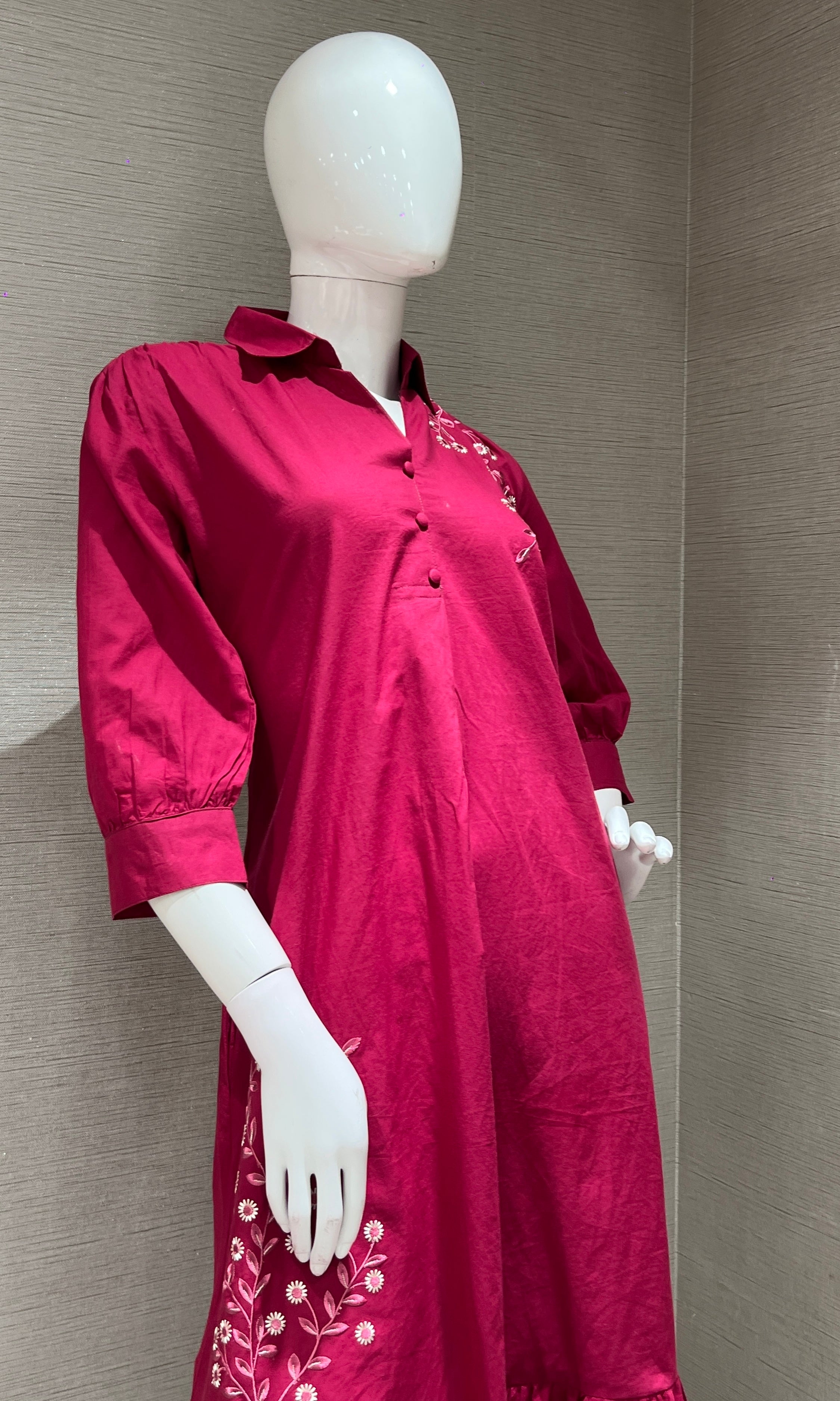 Pink FLORAL RUFFLE KURTI TOP