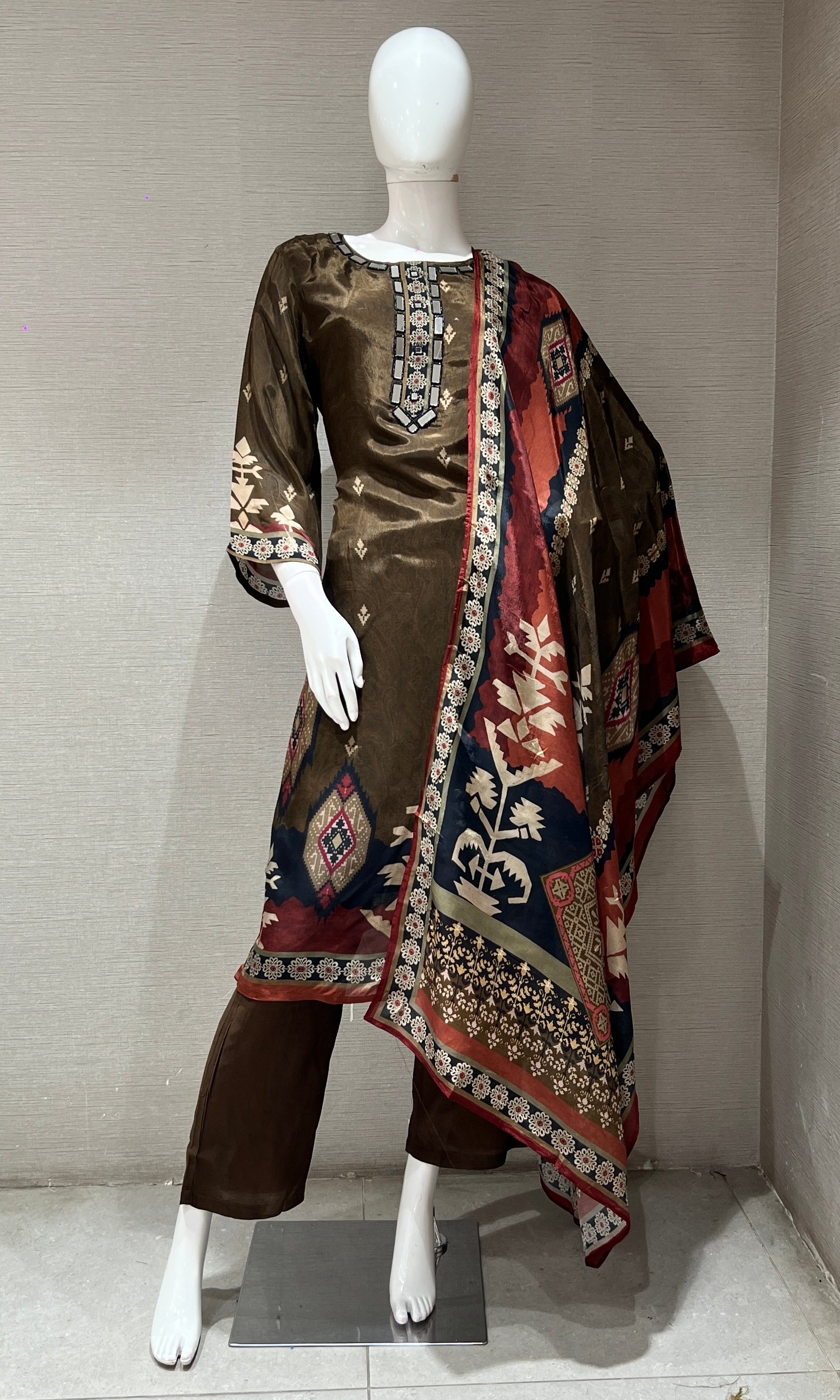 Brown ETHNIC PRINTED kurta set