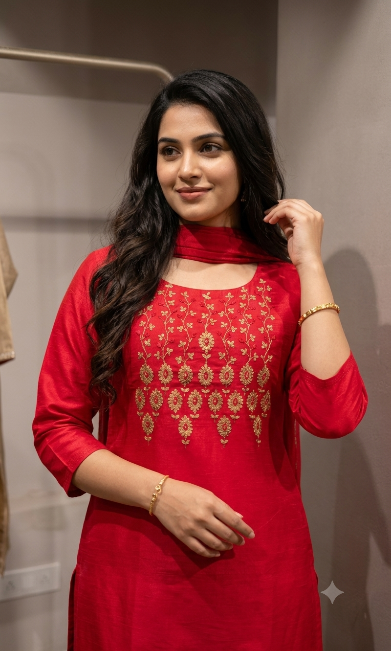rani pink Ethnic motif kurta set