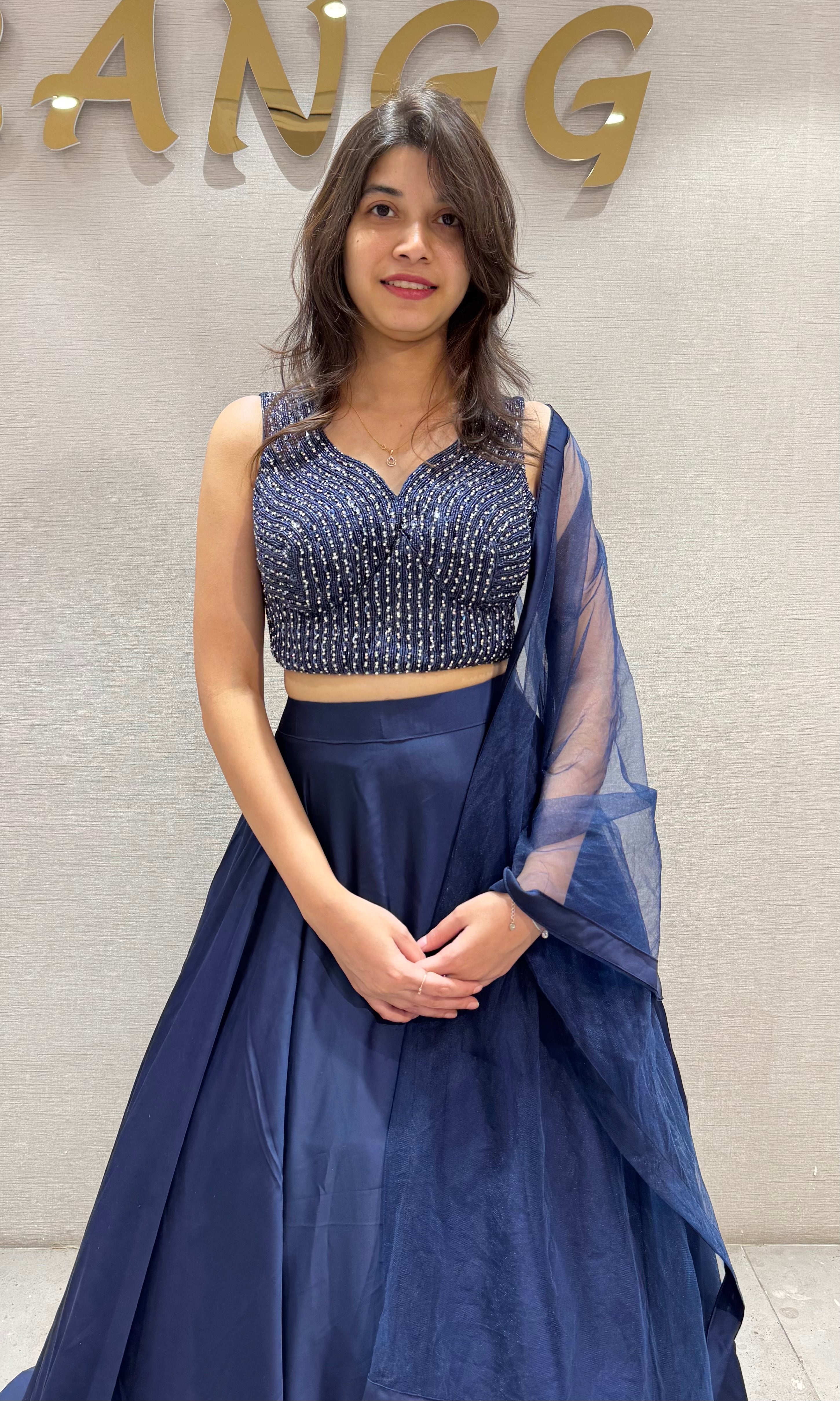 Navy Blue Fusion Embroidery Lehenga set