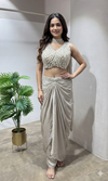 Grey designer pearl blouse with drape skirt