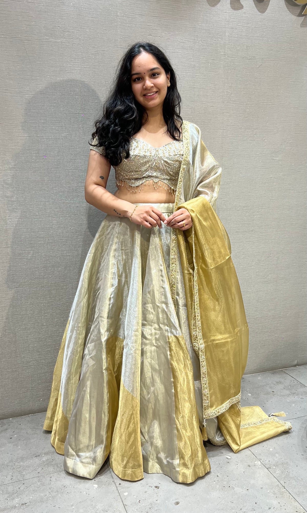 Metallic Gold Silver Embroidered Lehenga Choli Set