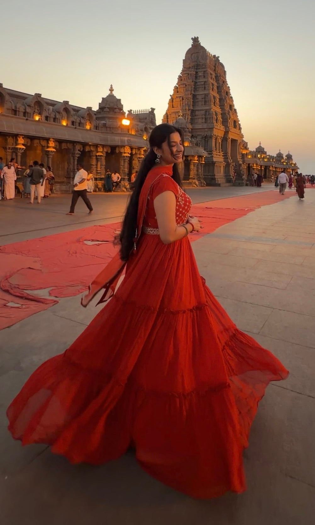Orange RUFFLE ANARKALI LONG dress