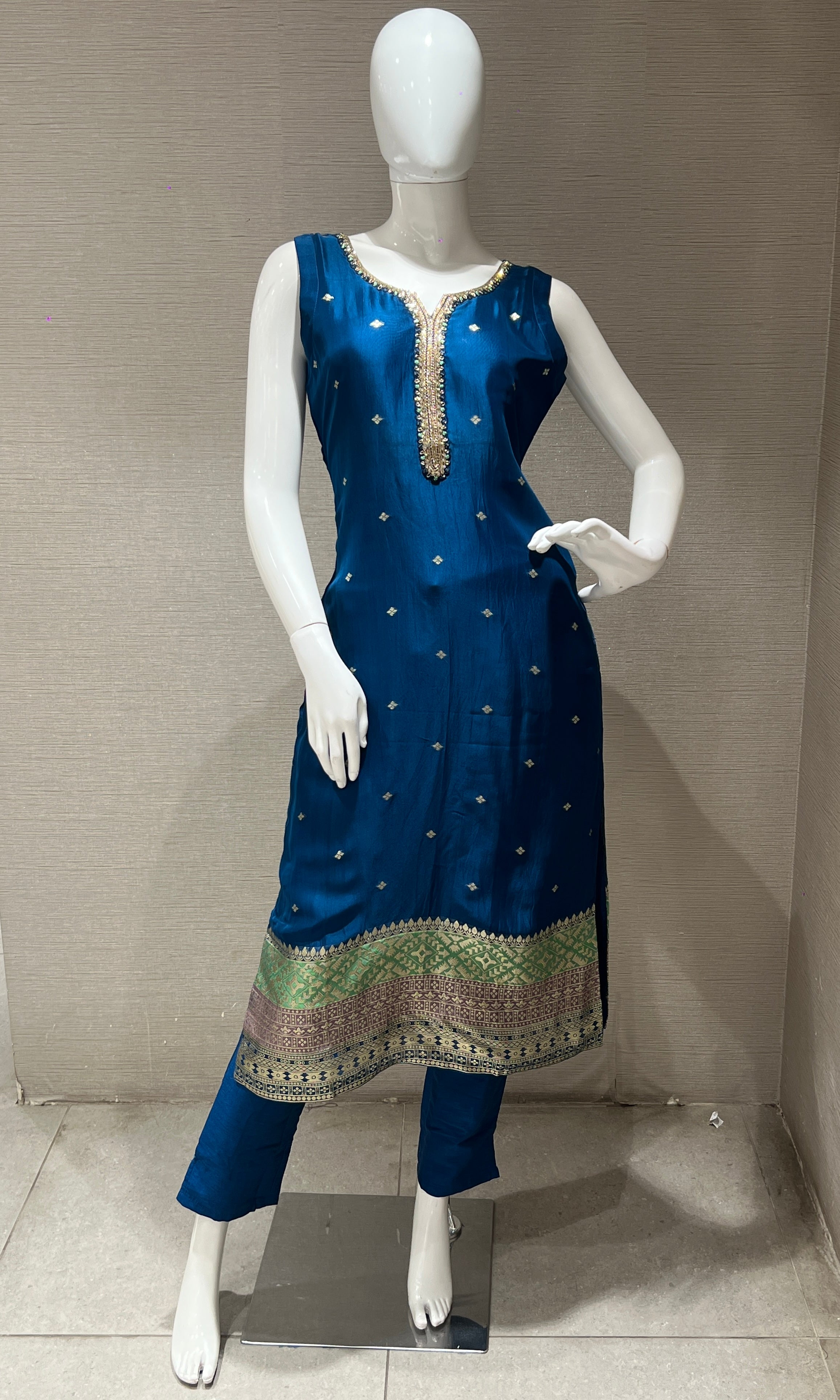 Peacock blue kurta set