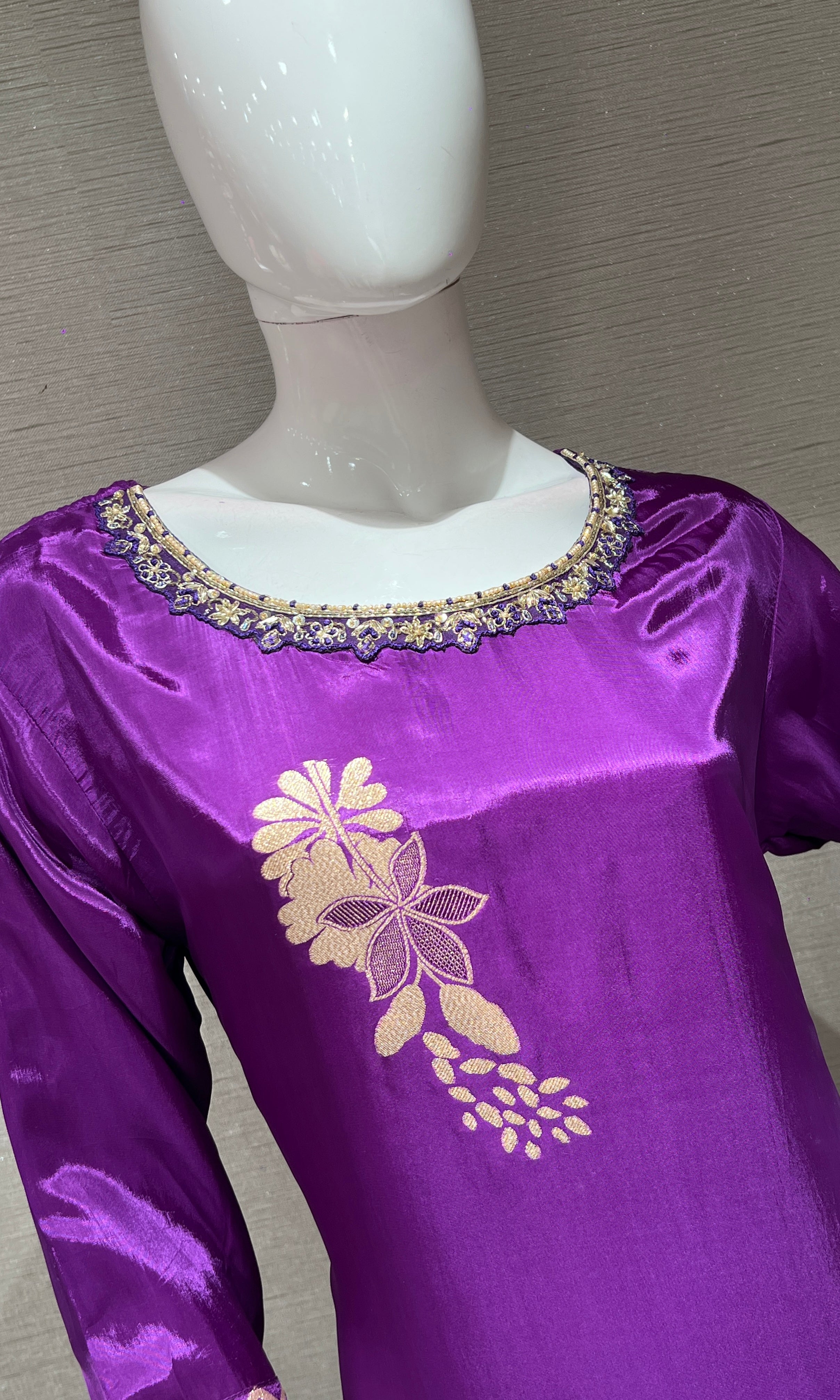 PURPLE Golden Embroidered KURTA SET