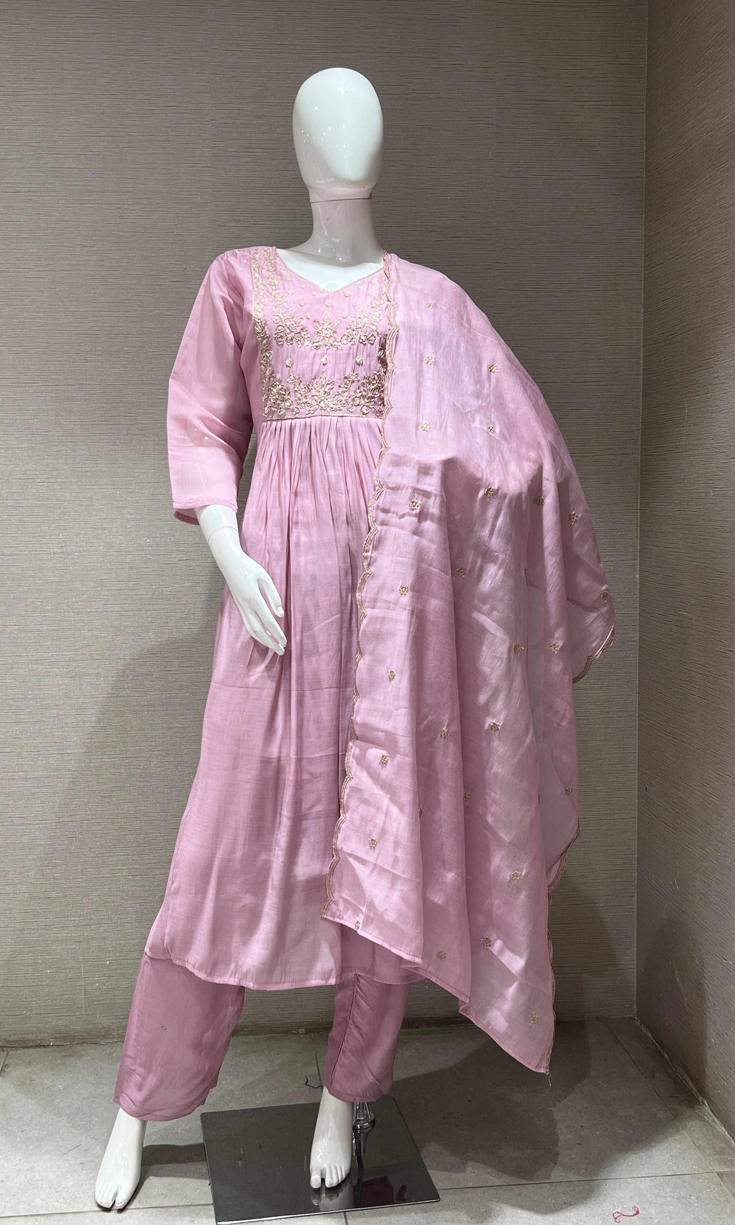 Onion pink MUL CHANDERI kurta set