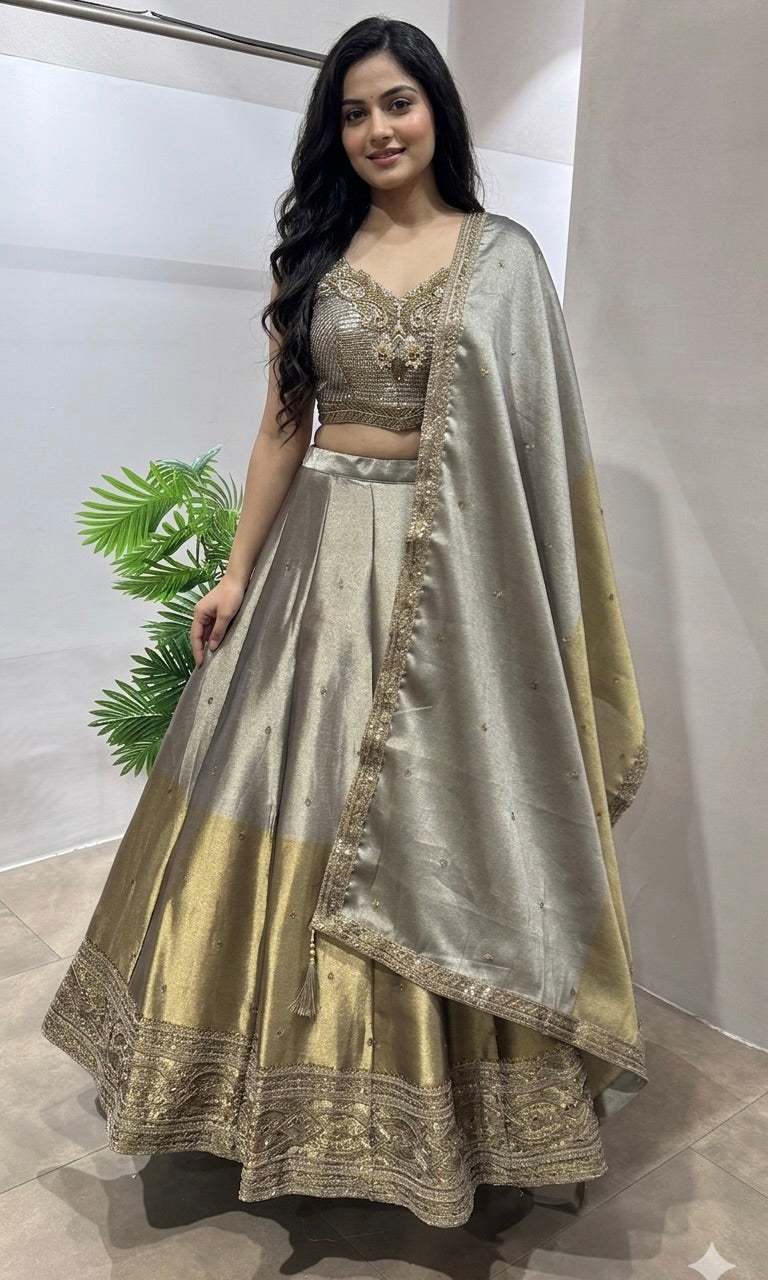Copper gold Lehenga