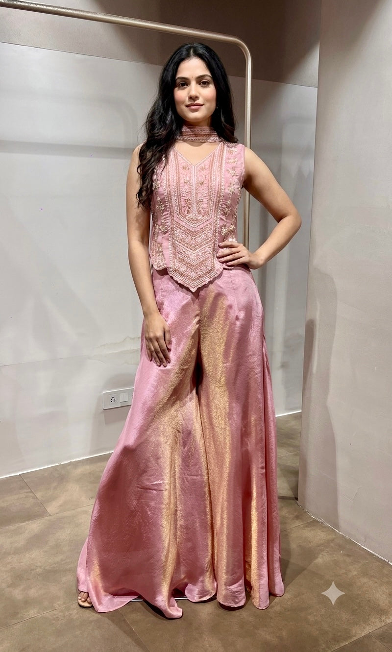 Baby pink Tissue Corset Flared Palazzo Set