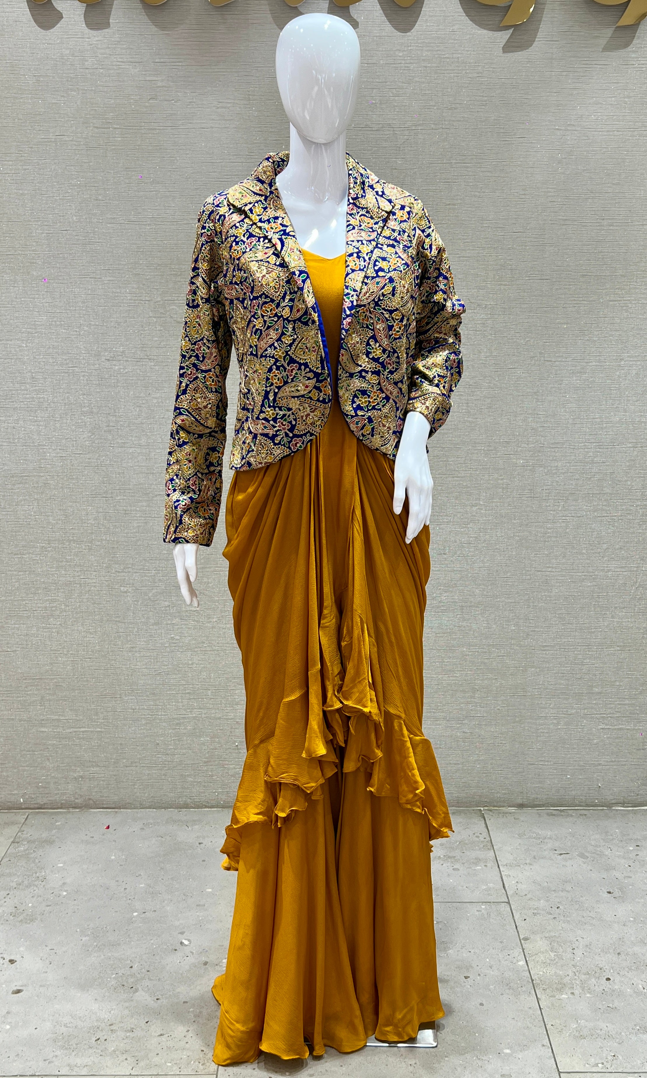 Yellow dhoti  flare long dress with jacket