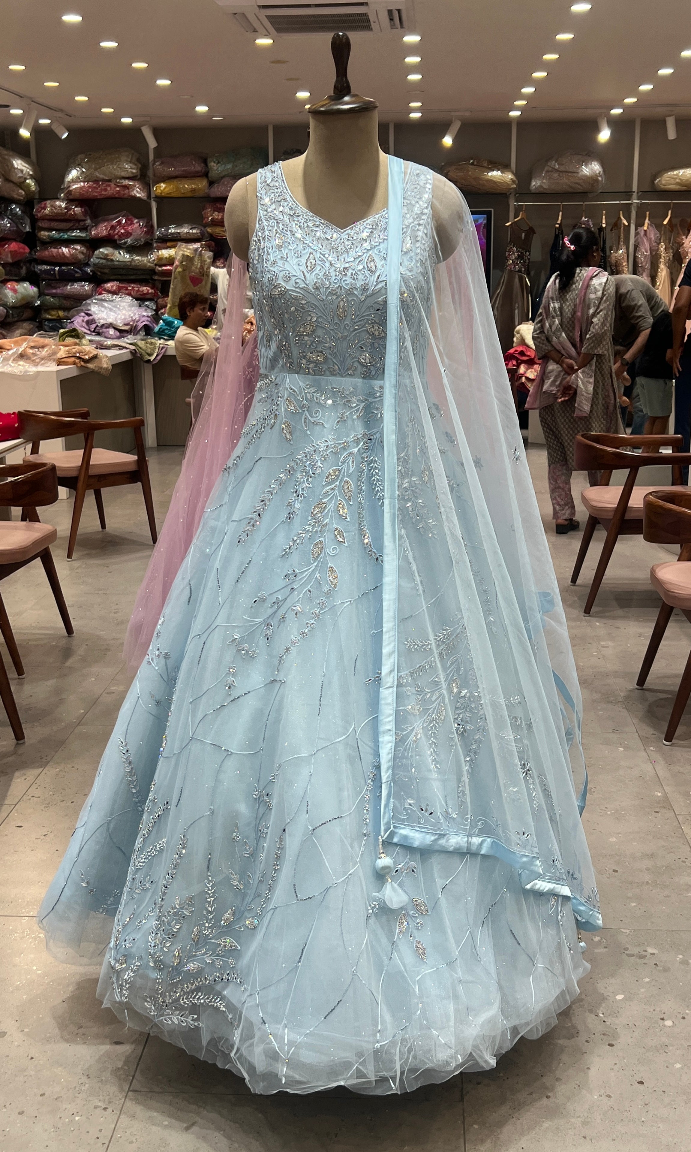 sea Blue Crystal Embellished Gown
