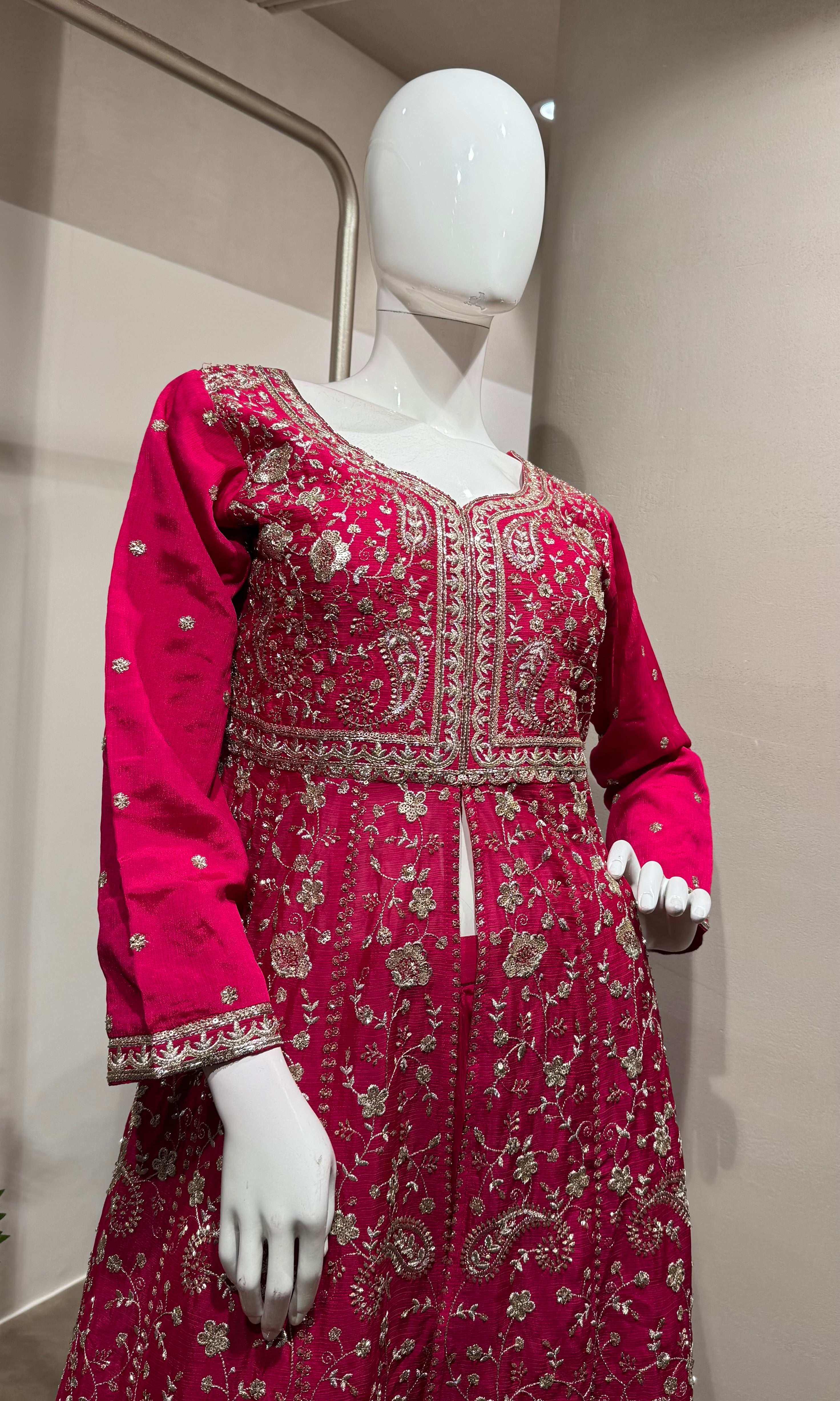 Pink Embroidered Front-Slit Anarkali Set