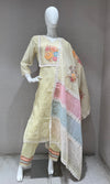 Light Yellow Straight Kurta Set with Multicolor Pastel dupatta