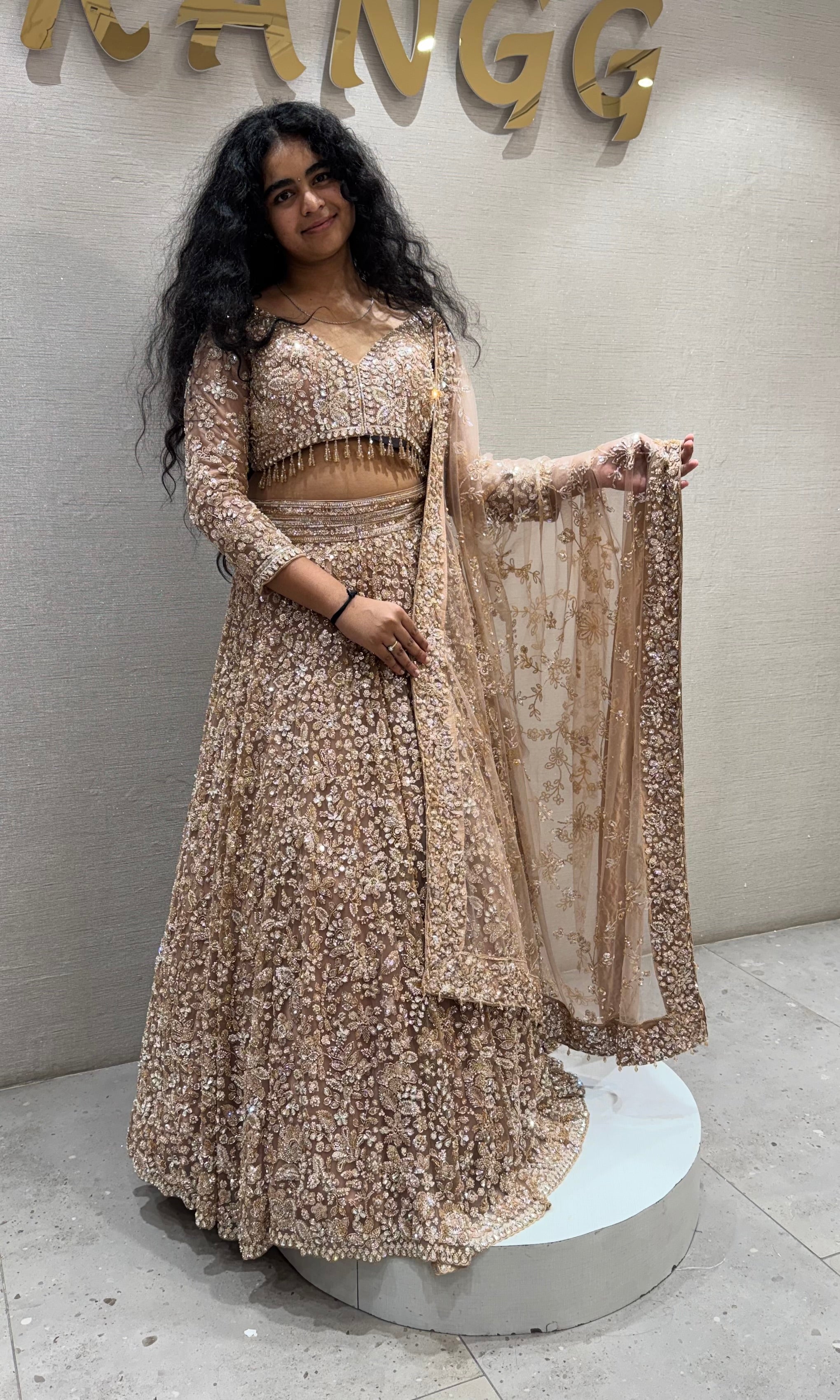 Gold Embroidered Designer Net Lehenga