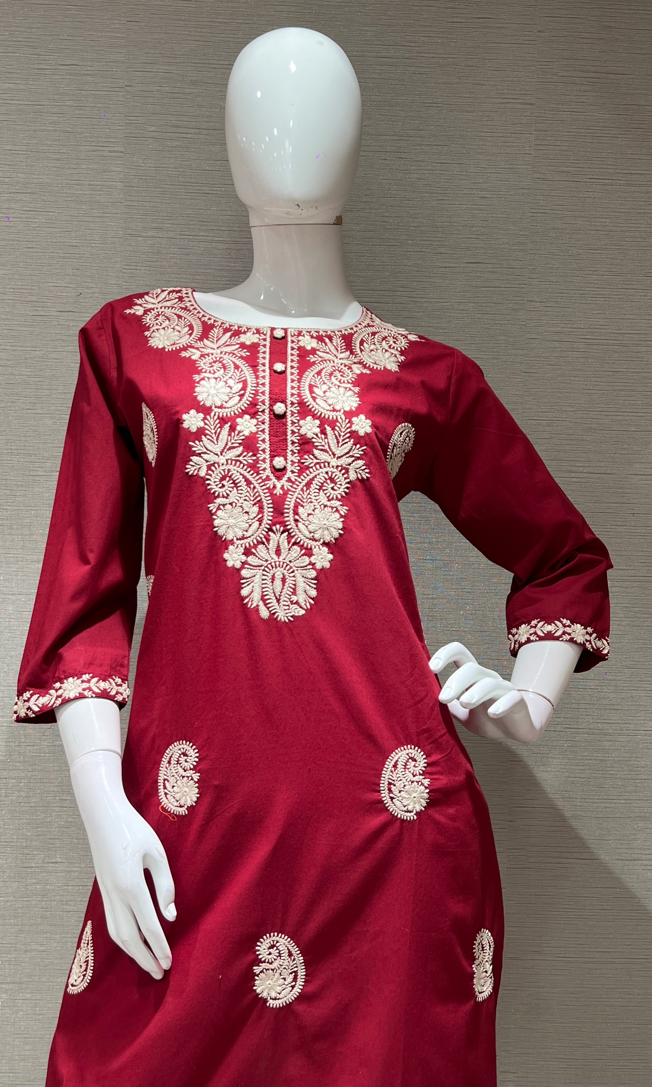 Maroon CHINKANKARI KURTI WITH BOTTOM