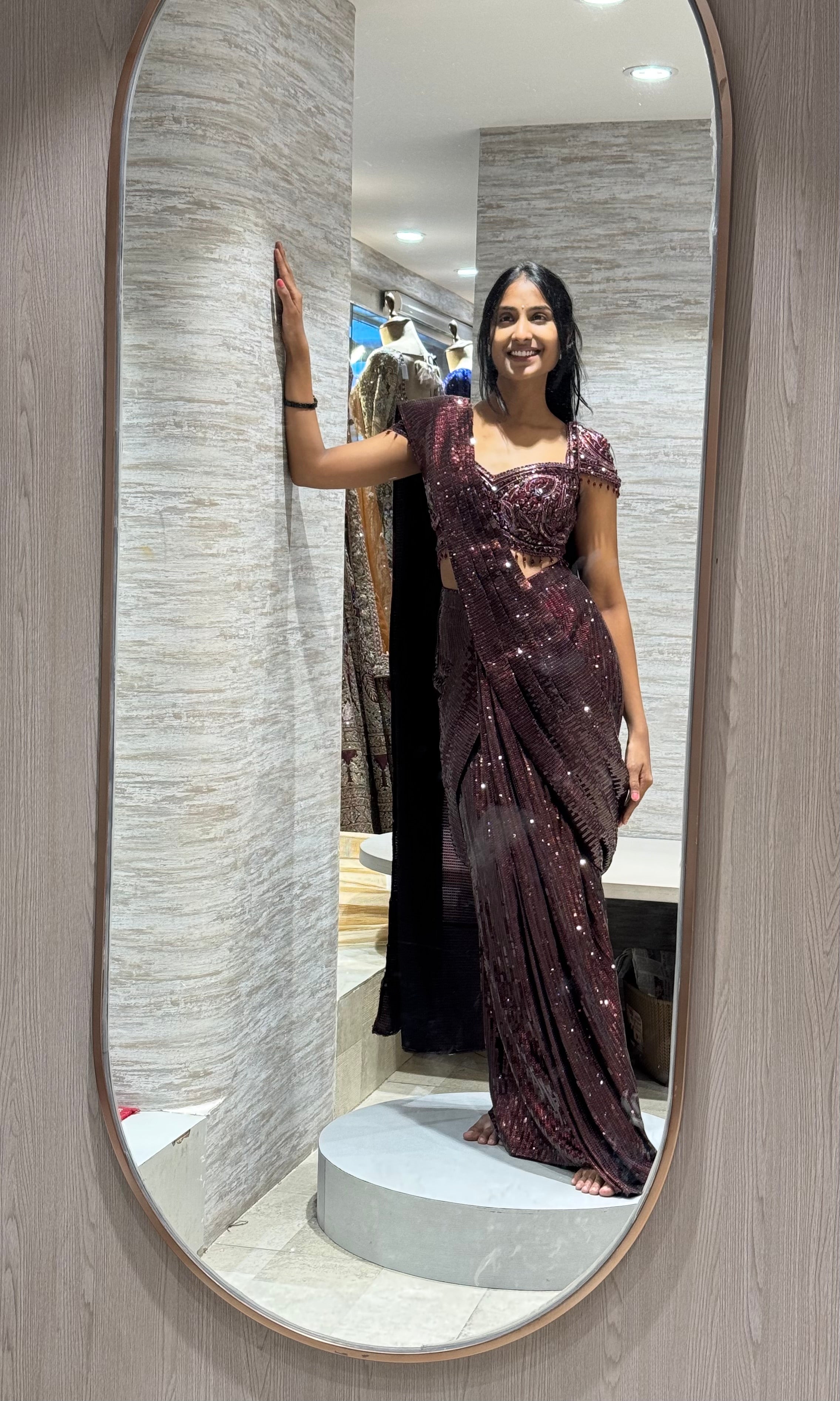 WINE ELEGANT DRAPE SAREE