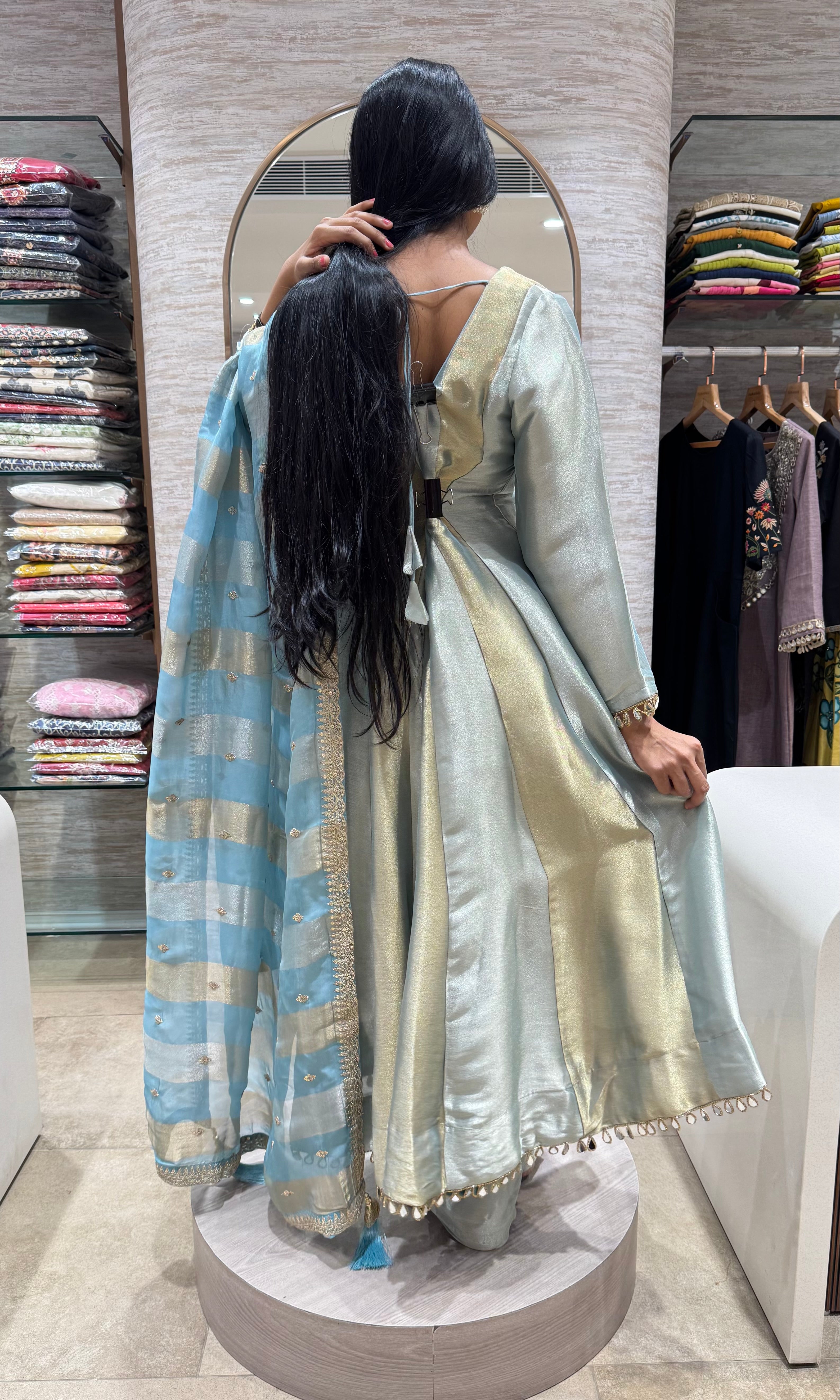 SEA GREEN ANARKALI WITH DUPATTA
