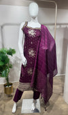 Plum wine Embroidered Silk kurta set