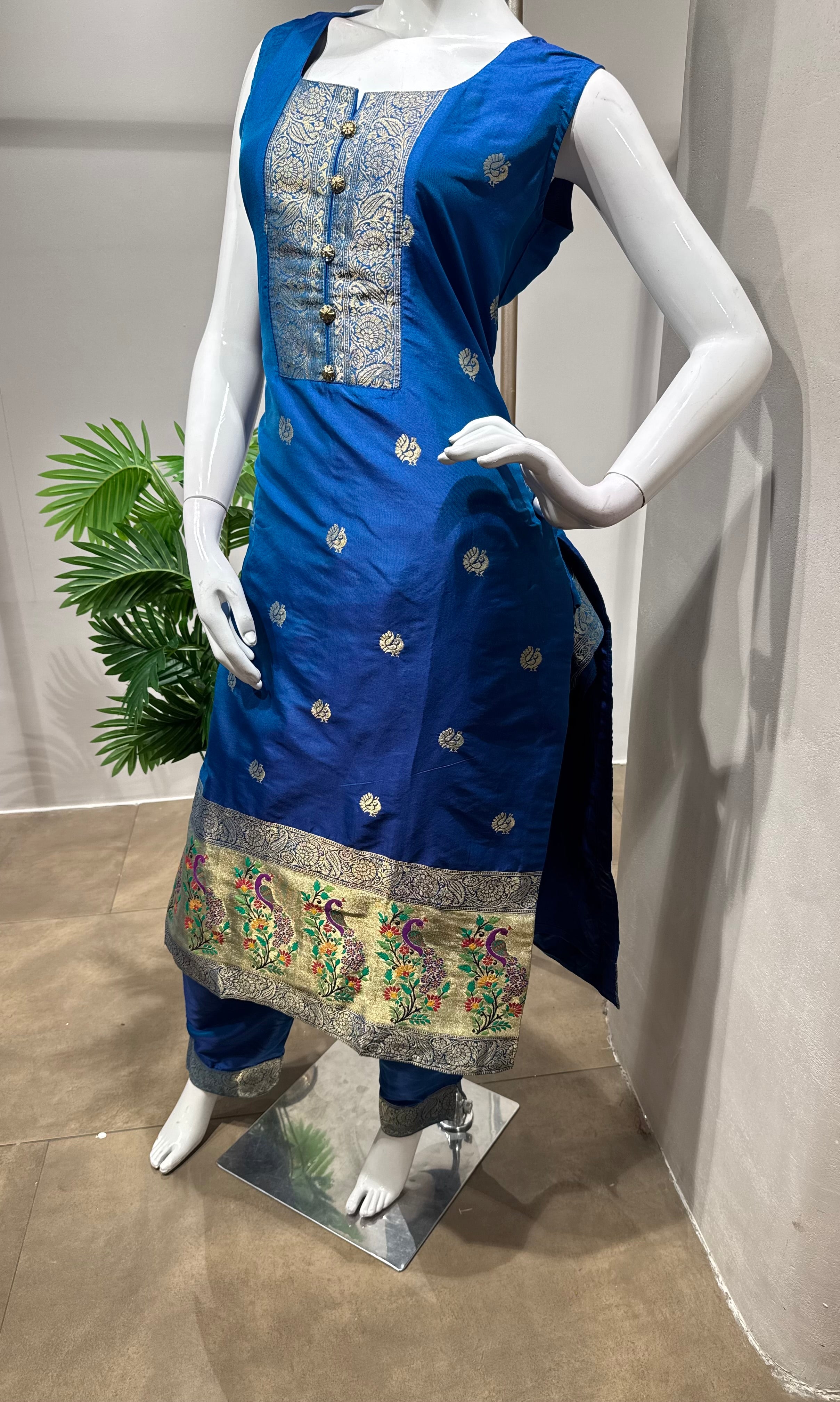 NAVY Blue Banarasi Silk Kurta Set