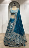 Blue Net Embroidery Bridal Lehenga