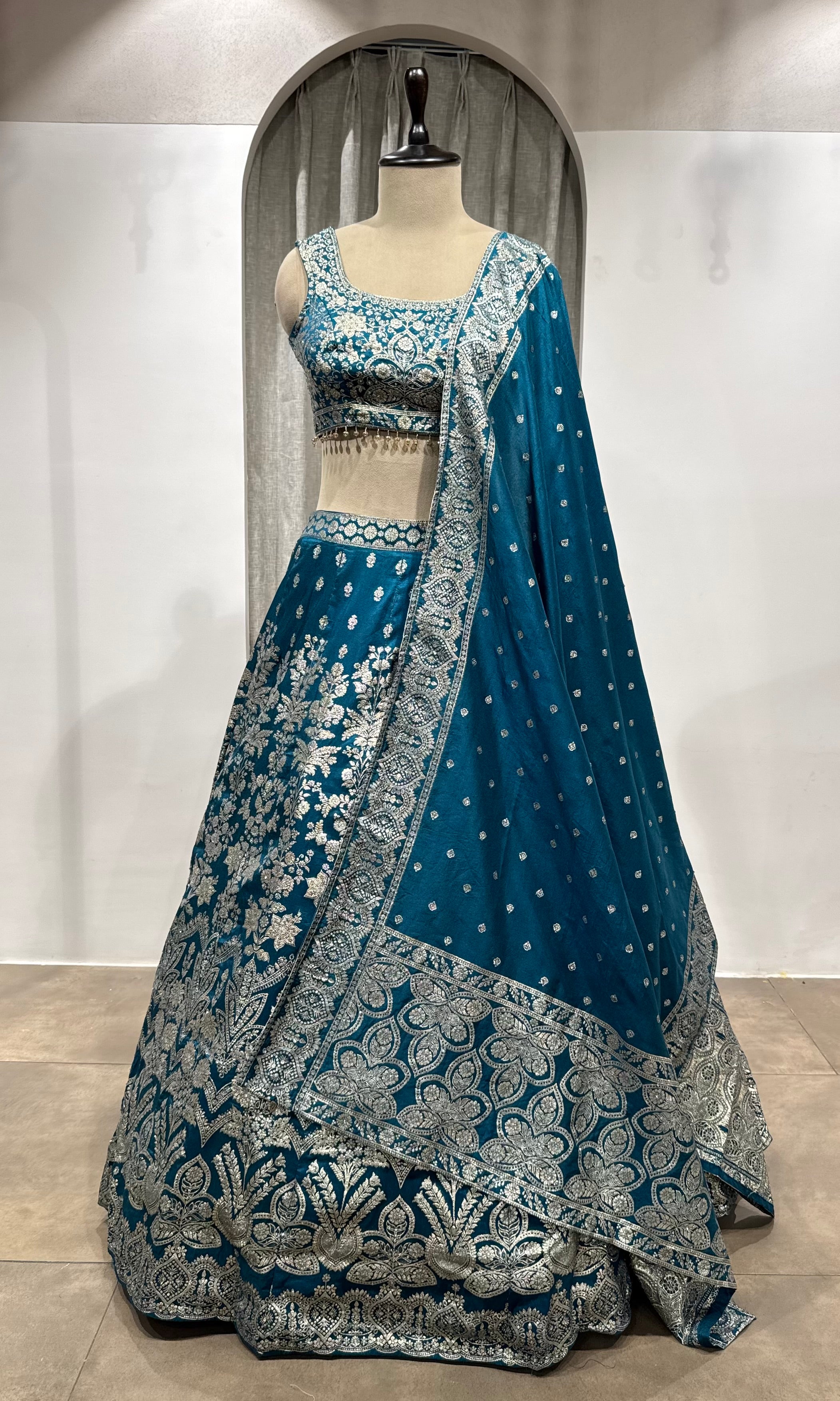 Blue Net Embroidery Bridal Lehenga