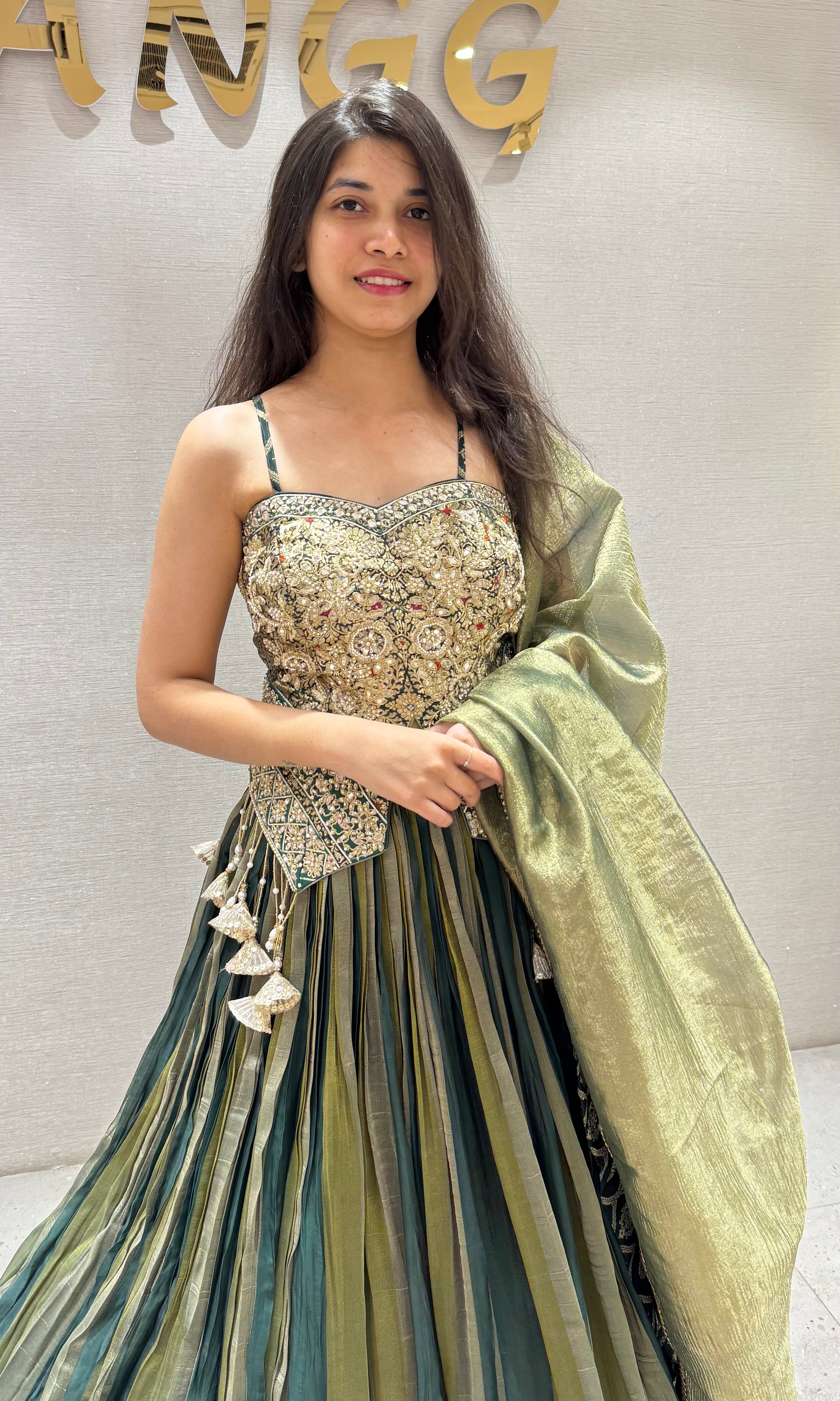 Green CORSET EMBROIDERED LEHENGA