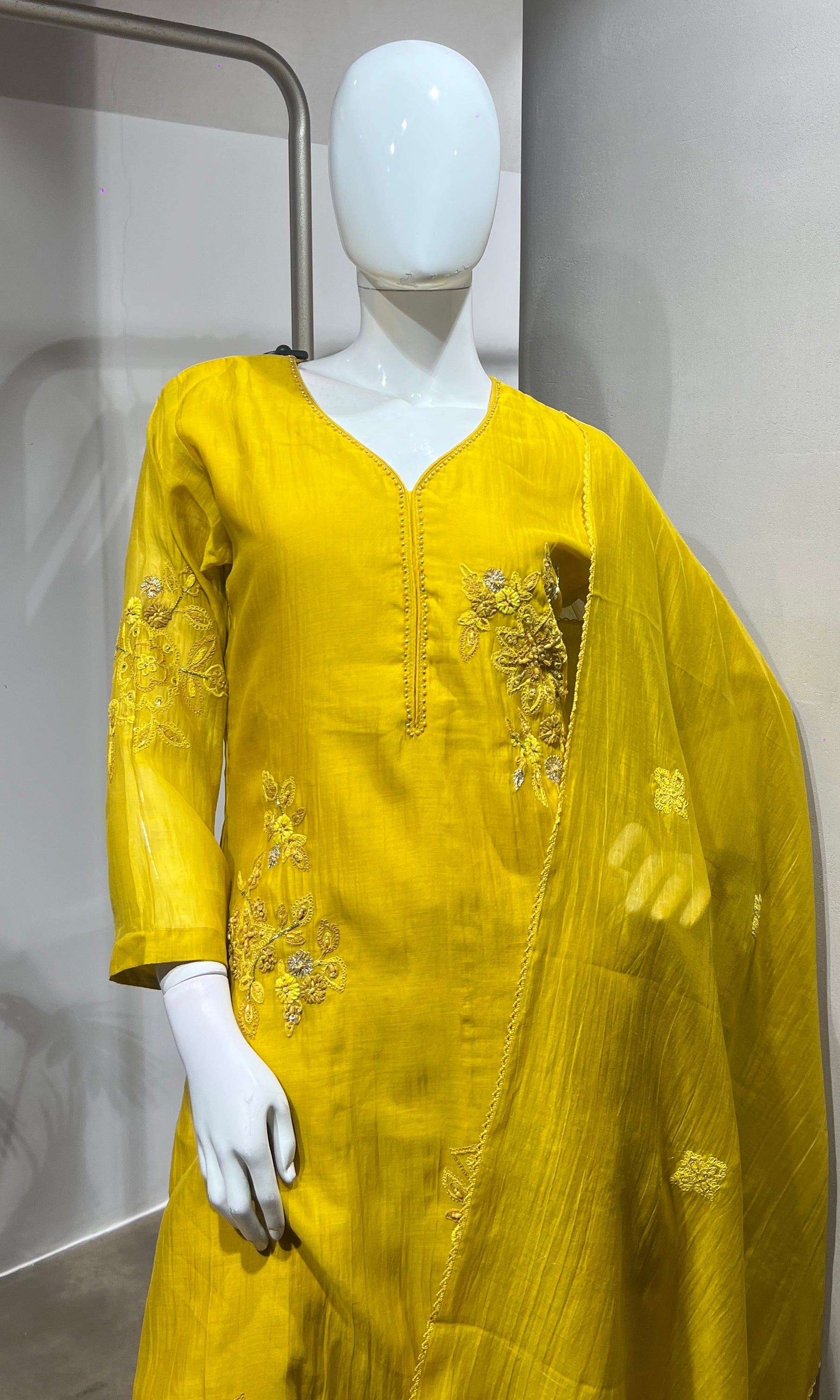 Yellow ethnic gold embroidery kurta set