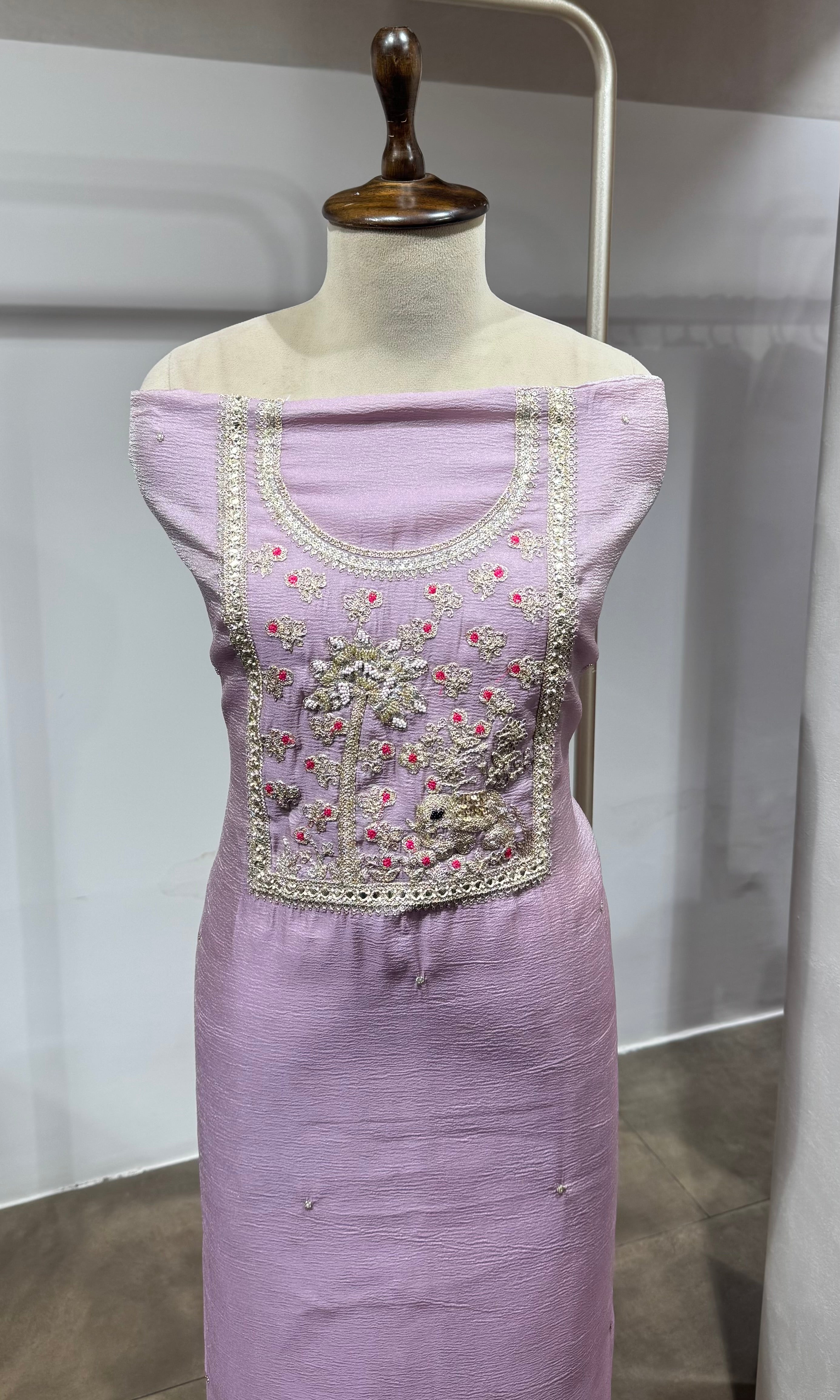 Lavender embroidered dress material
