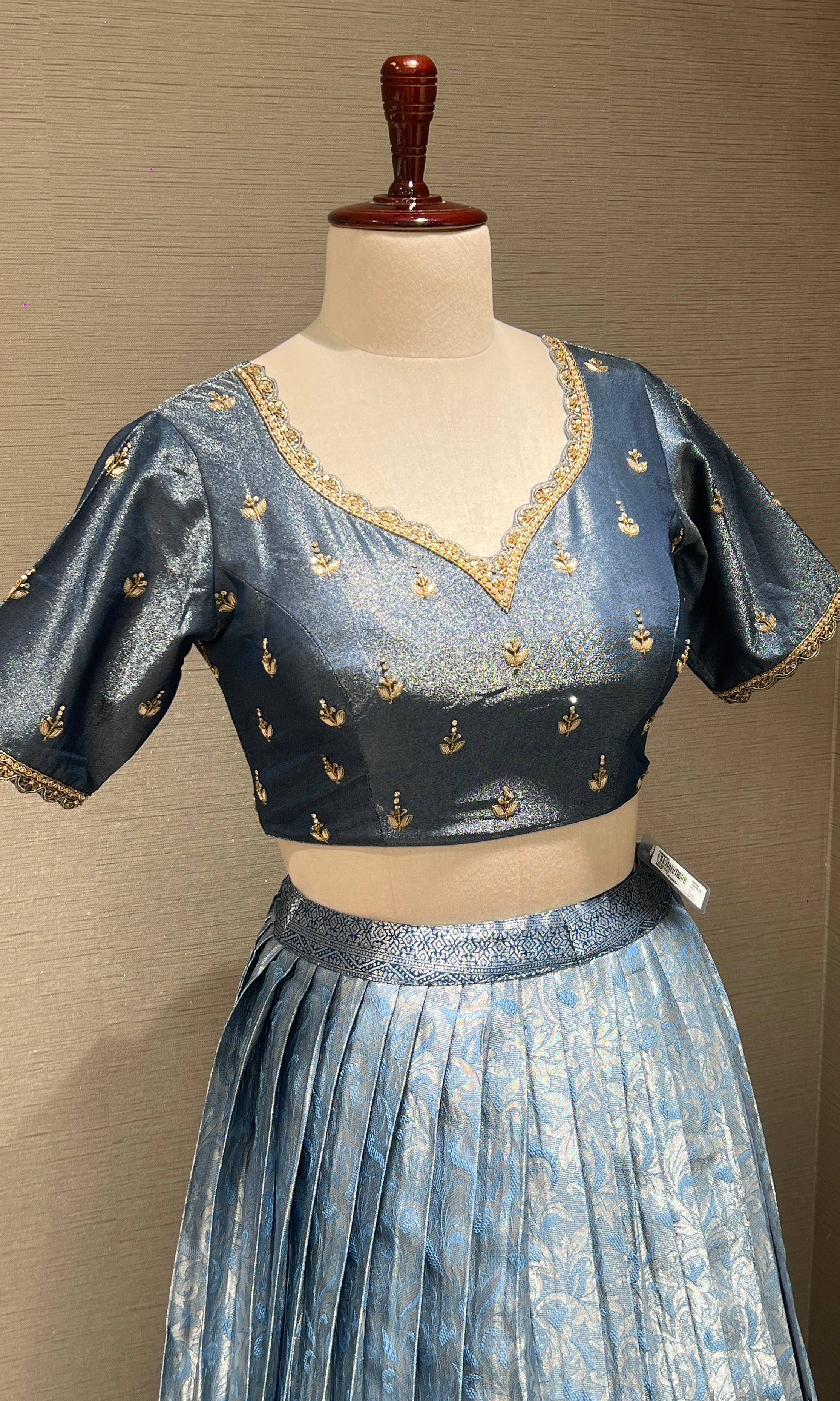 GREY BANARASI Lehenga with Ivory Lace Work