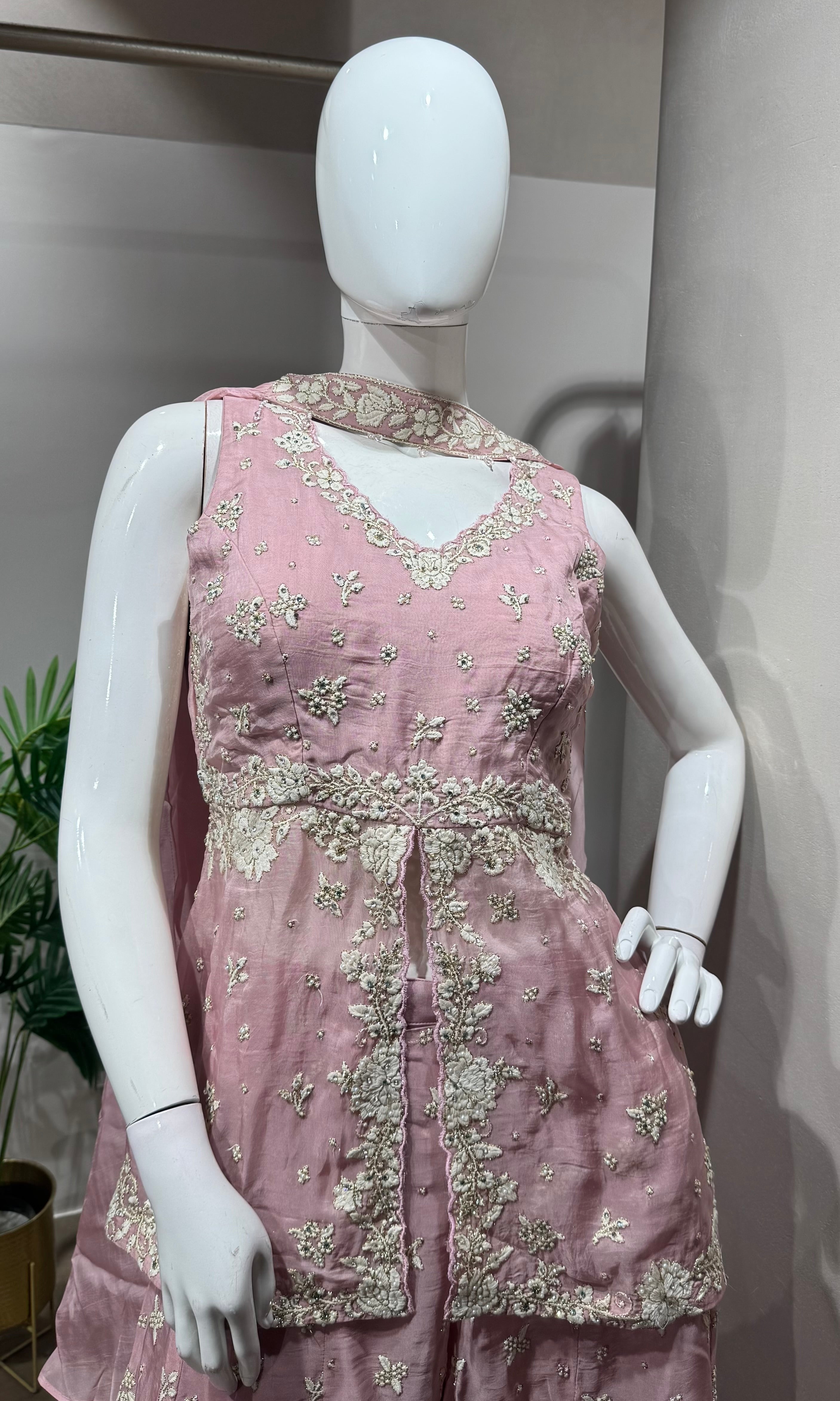 Pink Georgette Party Wear Palazzo Ensemble