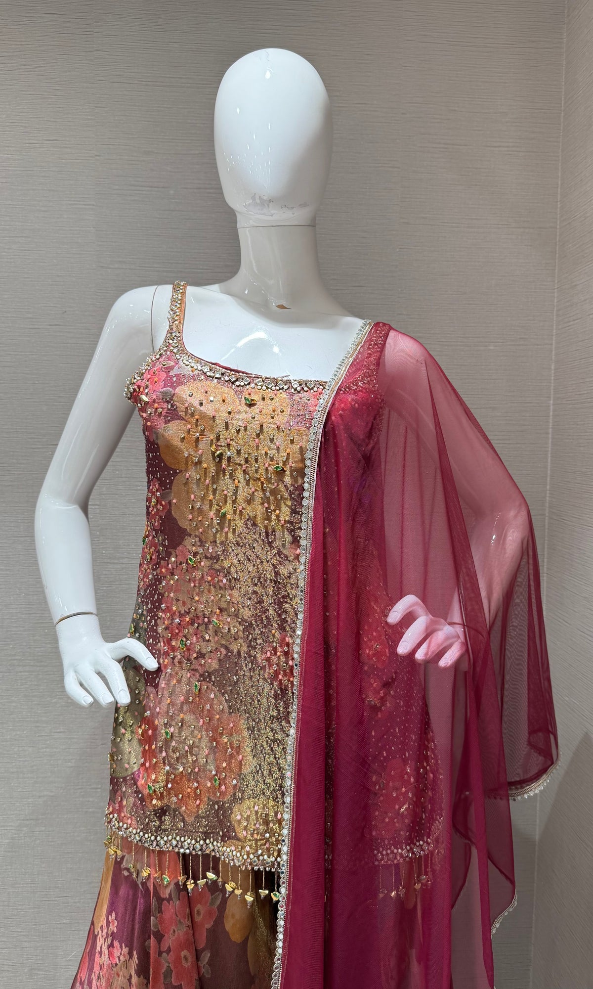 WINE Art Silk Multicolor Floral Printed Sharara Set