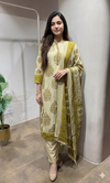 Yellow Floral Print Cotton Kurta Set with Dupatta