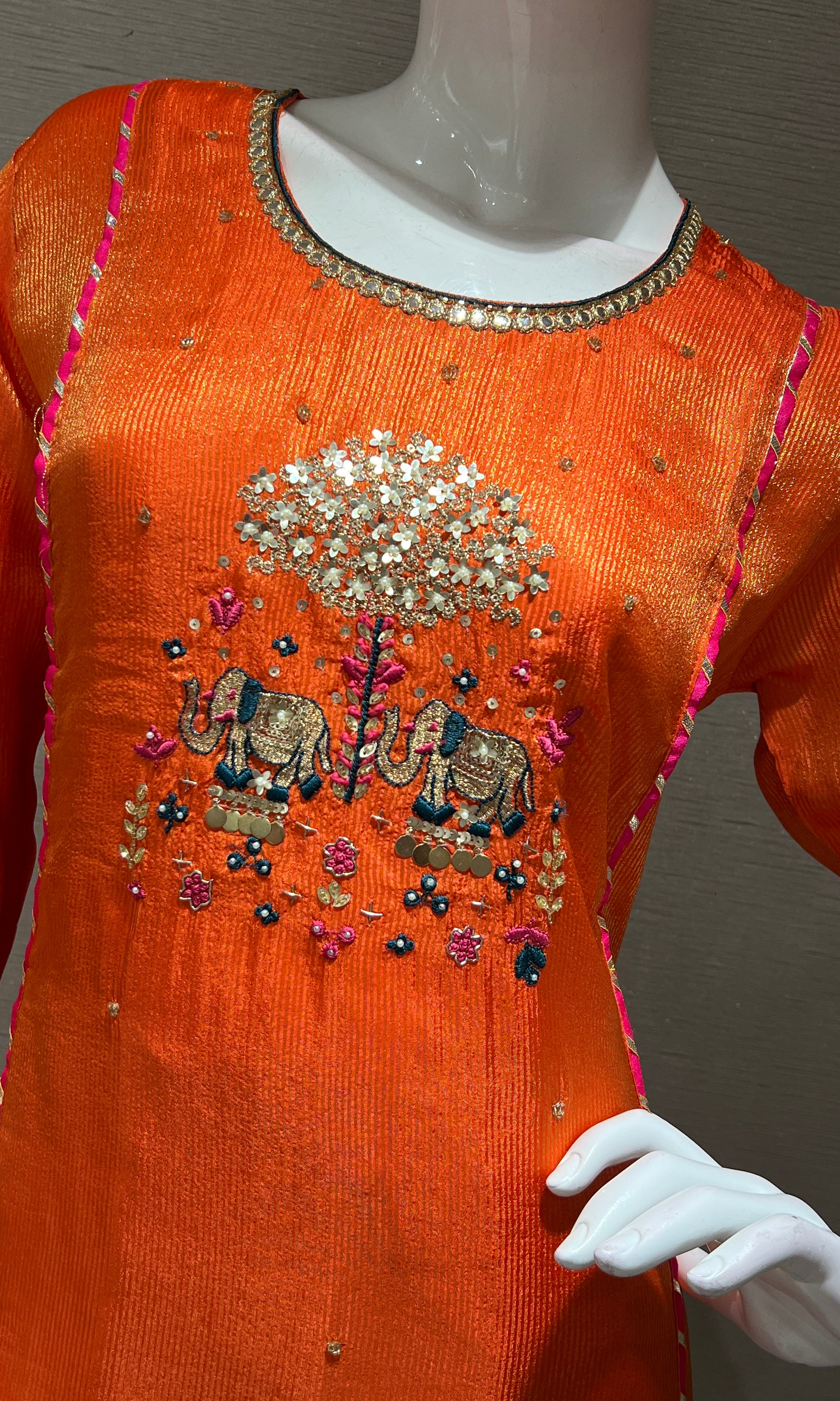 ORANGE EMBROIDERED kurta set with dupatta