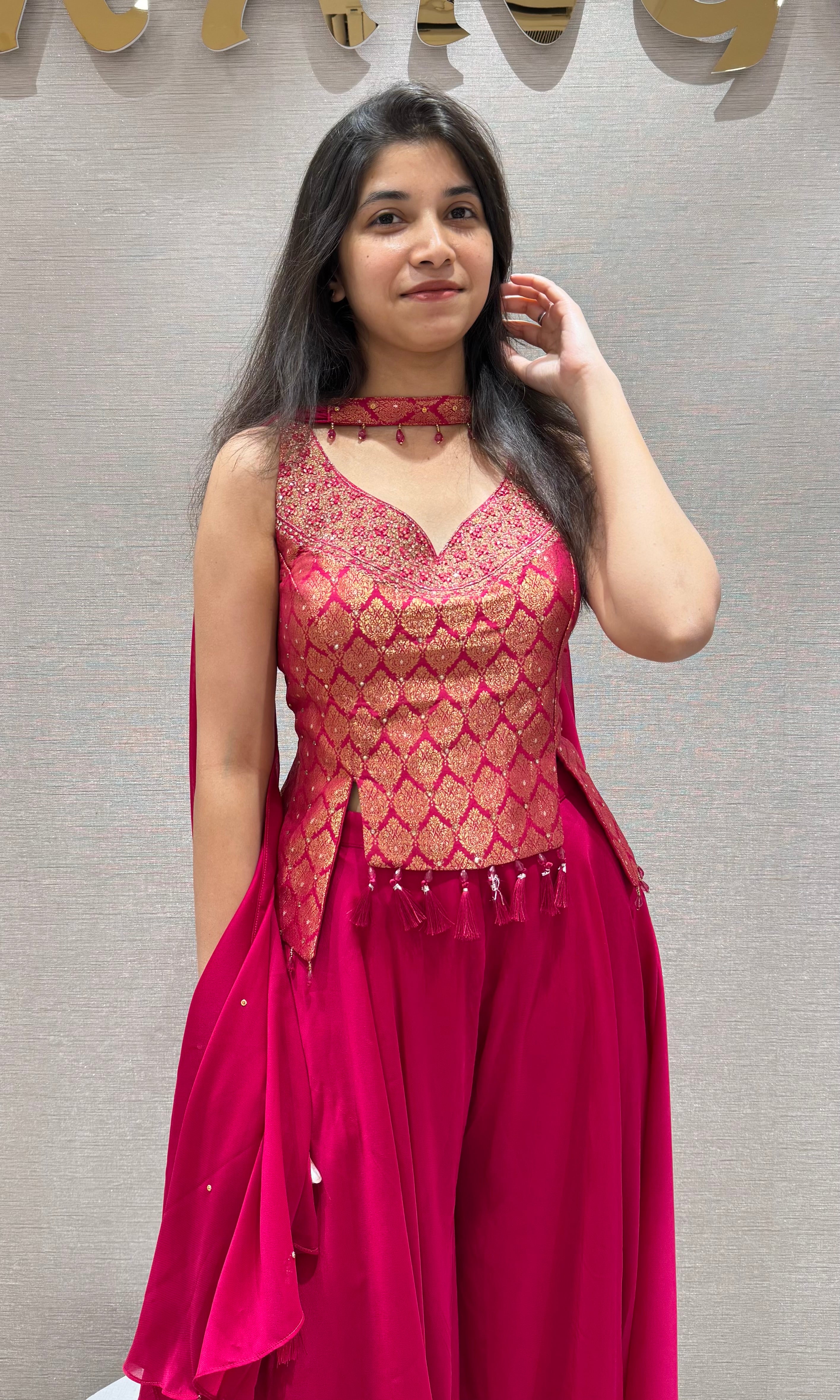 Rani pink PEPLUM BLOUSE PALAZZO SET