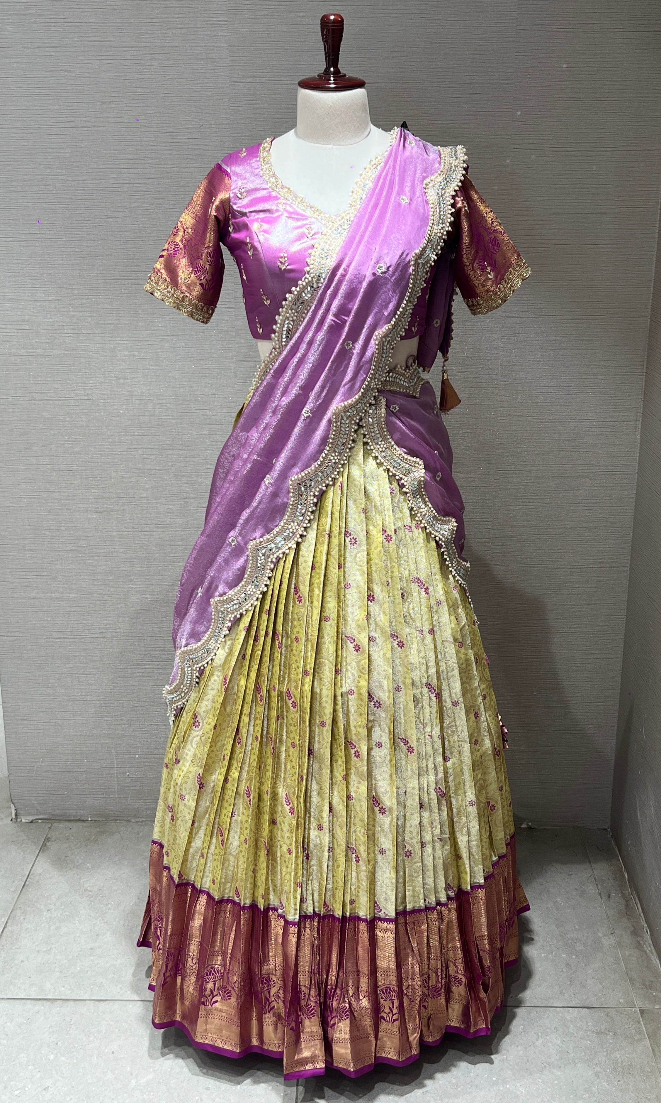 Lavender and Parrot Green Lehenga