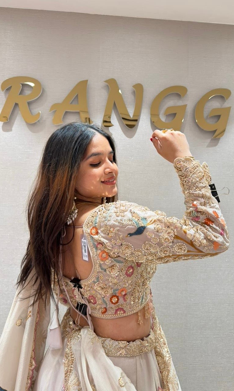 Cream Lehenga WITH MOTI WORK EMBROIDERED