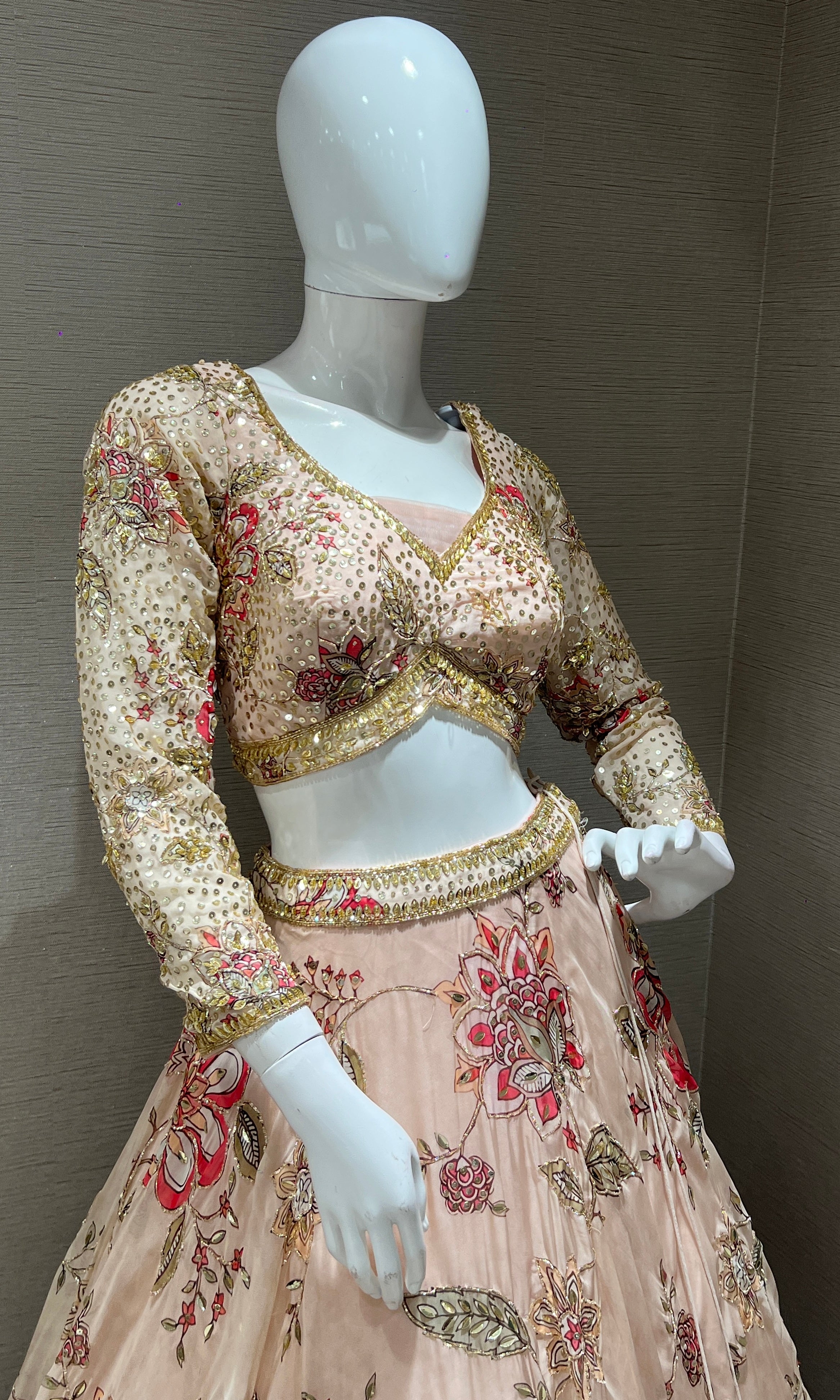 Light peach Floral Embroidered Lehenga