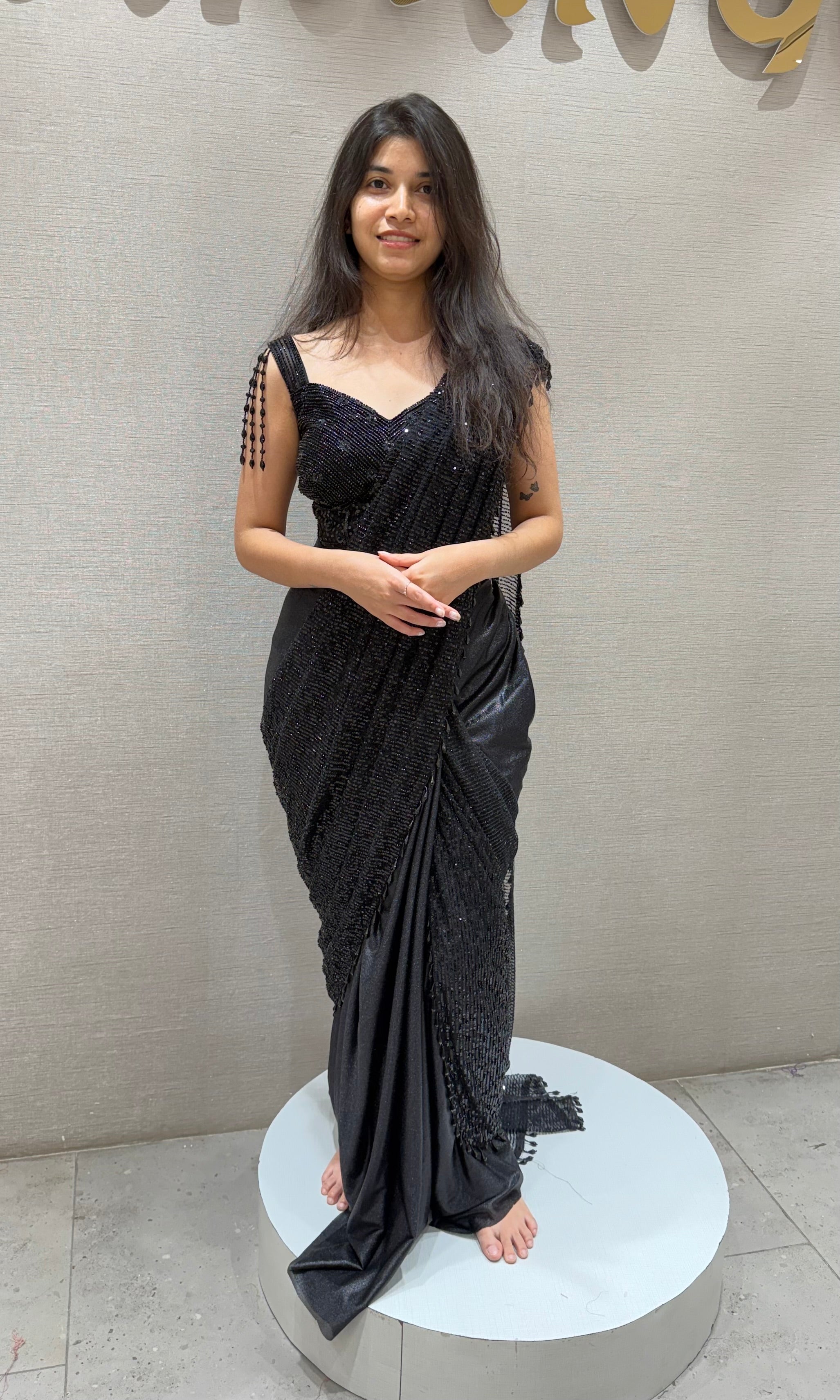 Black drape saree WITH CORSET BLOUSE