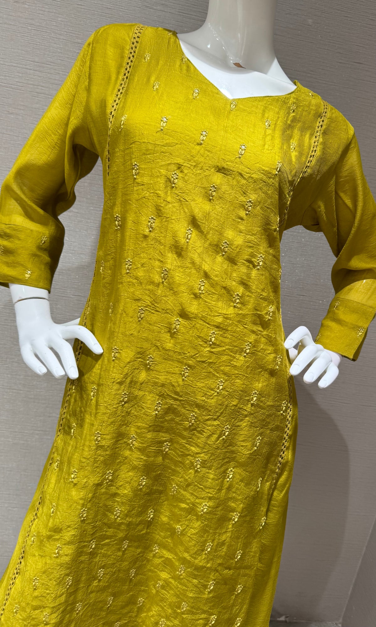 Mehandi Green mul Chanderi Kurta Set with Dupatta