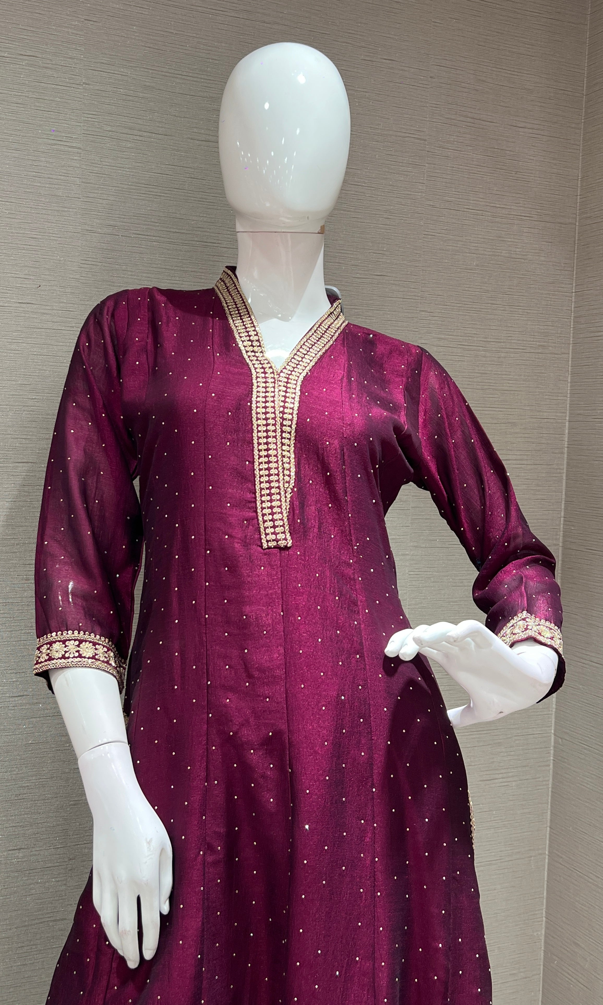 Wine EMBROIDERED ANARKALI KURTA SET