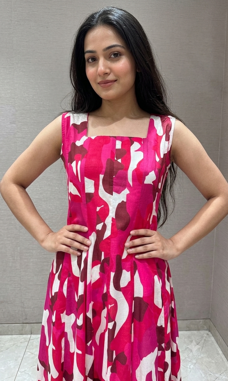 Pink with Abstract Print Anarkali Frock