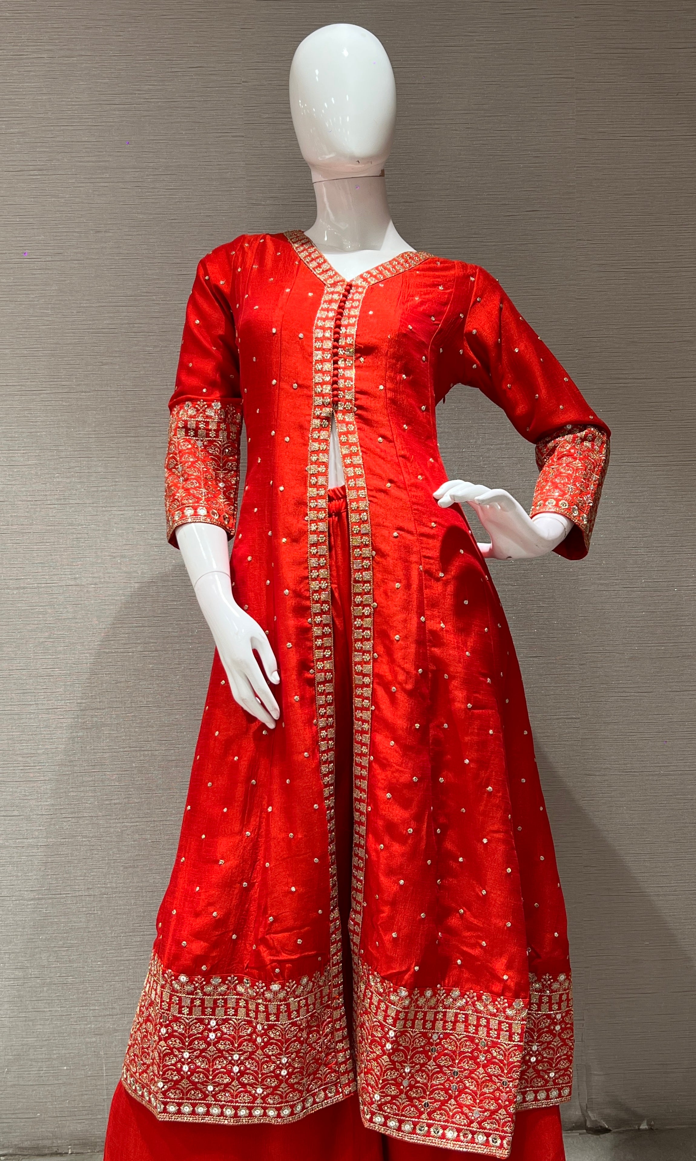 Orange embroidered front slit Anarkali