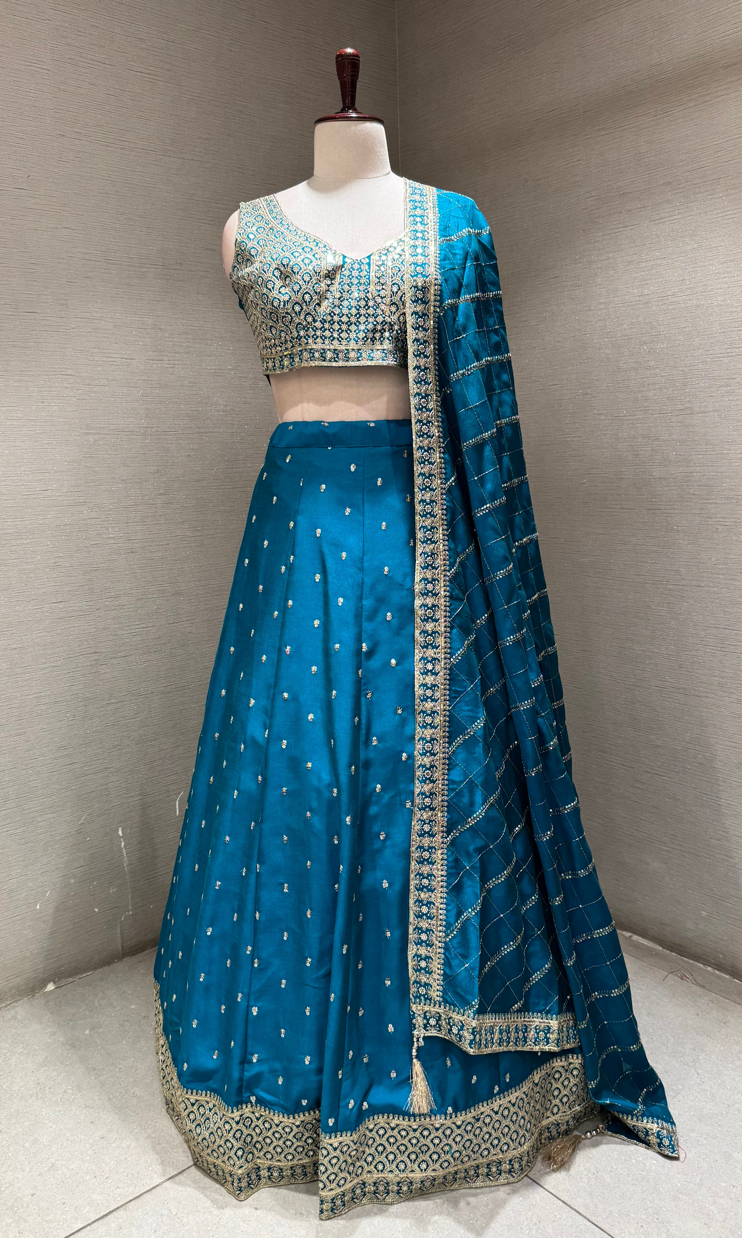 Rama Embroidered Lehenga Choli Set with Gold Border