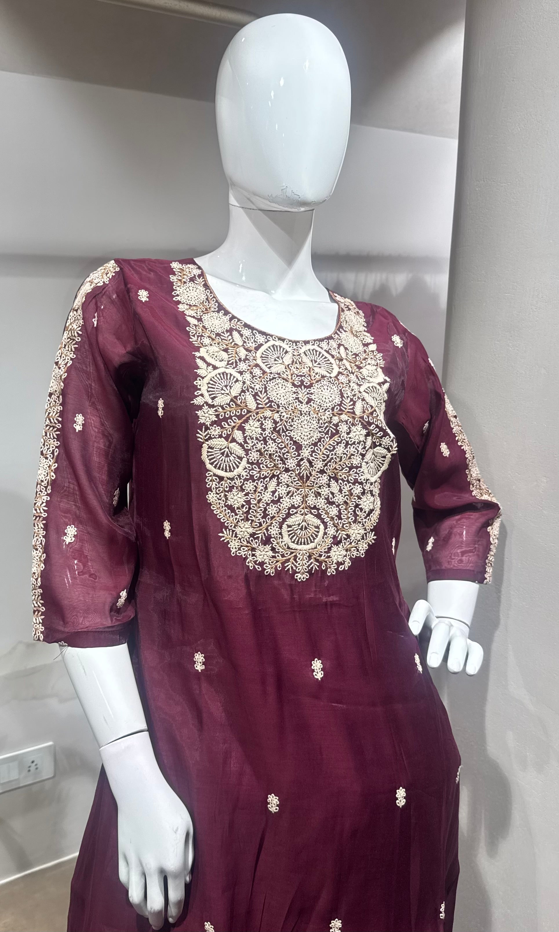 Maroon Embroidered Kurta Set